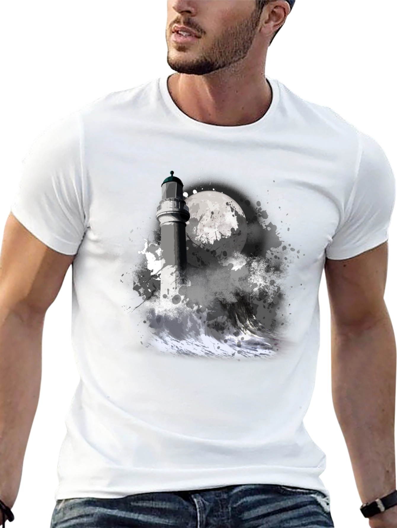 Lighthouse Moon Graphic Tee - Black