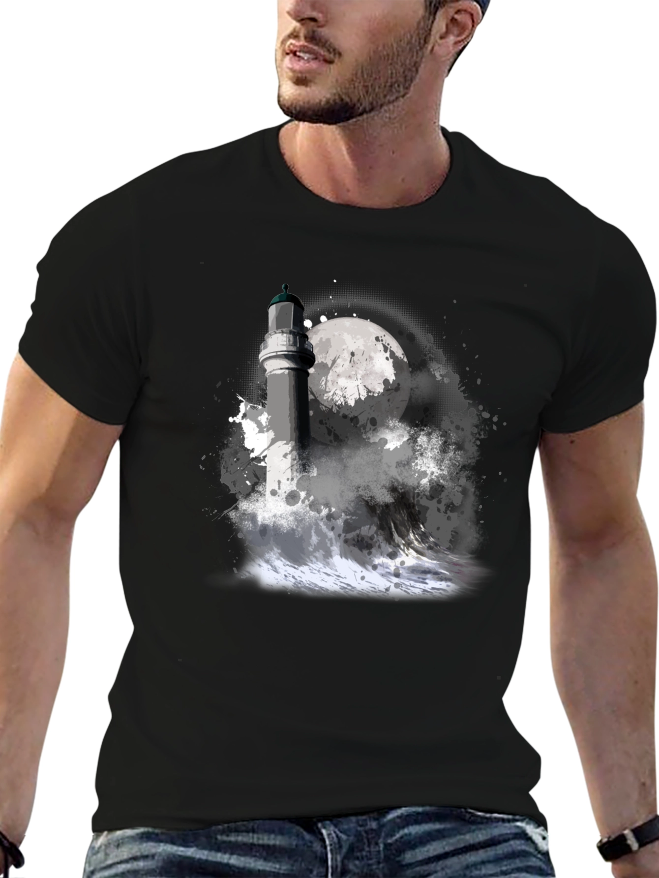 Lighthouse Moon Graphic Tee - Black