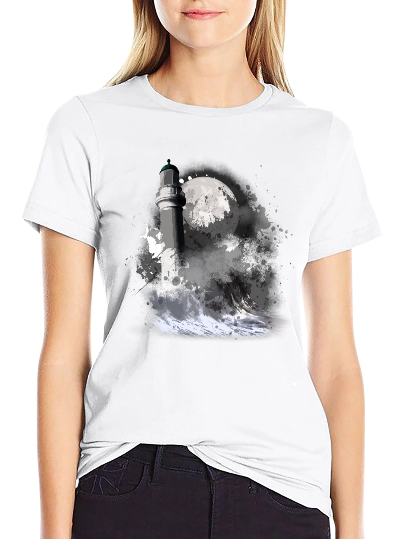 Lighthouse Moon Graphic Tee - Black