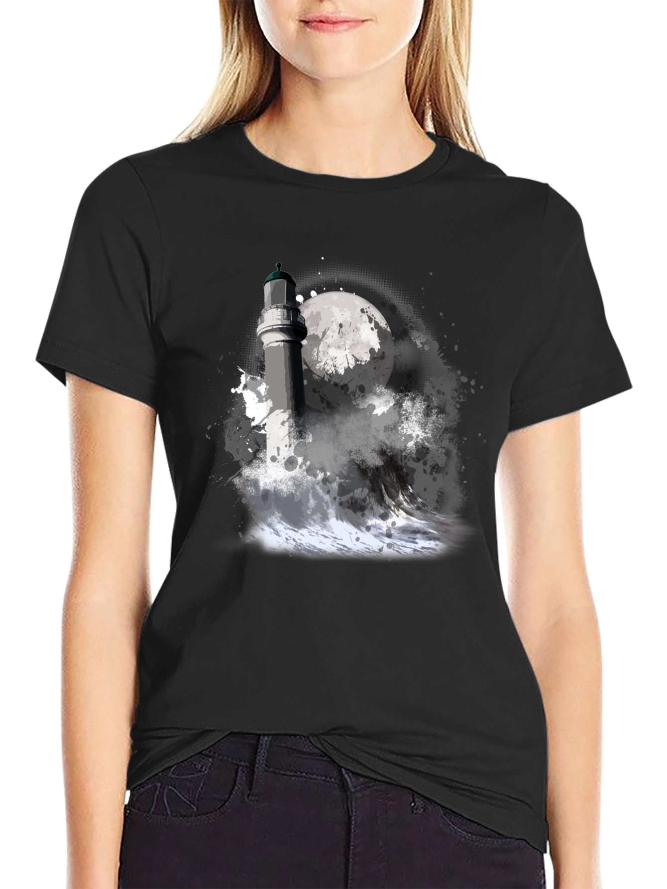 Lighthouse Moon Graphic Tee - Black
