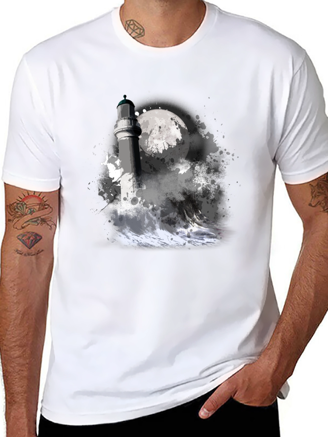 Lighthouse Moon Graphic Tee - Black