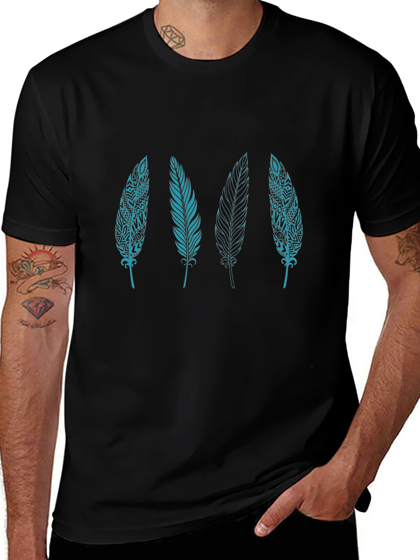 Feather Graphic T-Shirt - Black