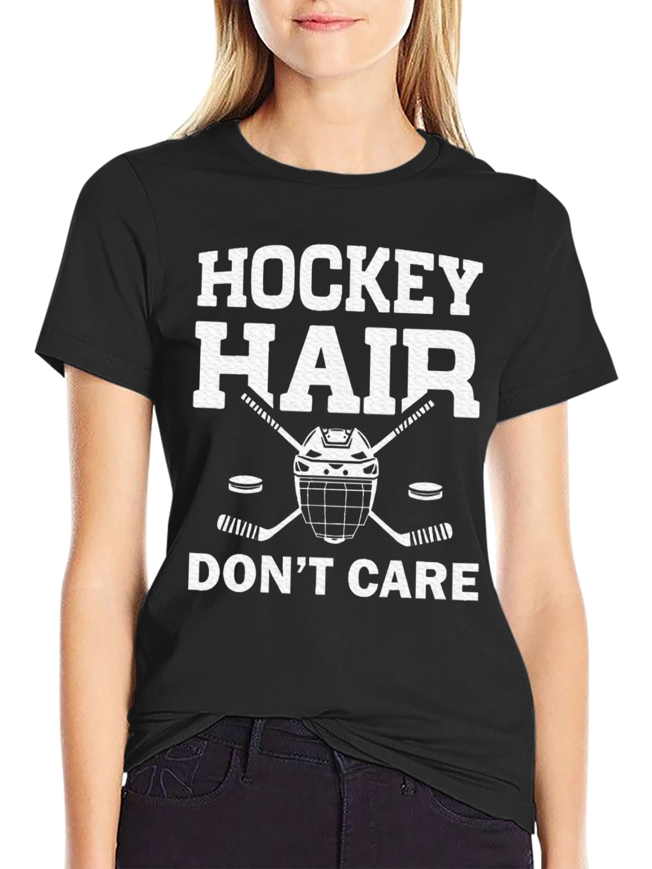 Hockey Hair Dont Care Black T-Shirt