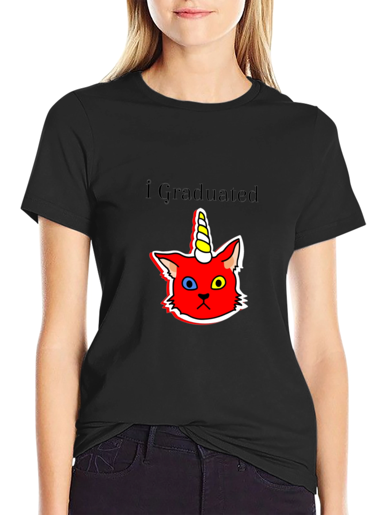 Graduated Unicorn Cat Black T-Shirt