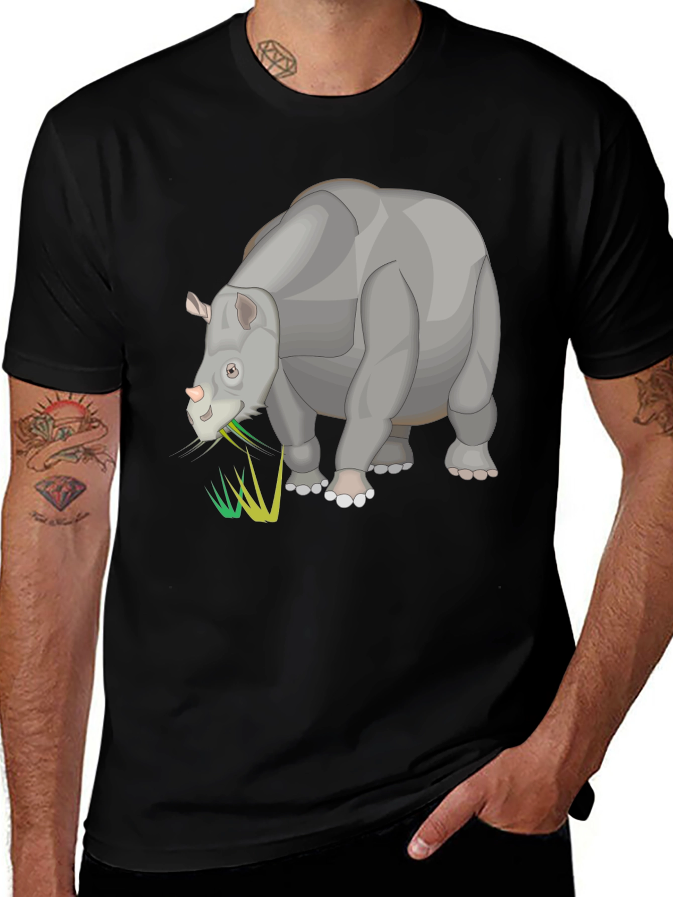 Cartoon Rhino Black T-Shirt - Unique Animal Graphic Tee