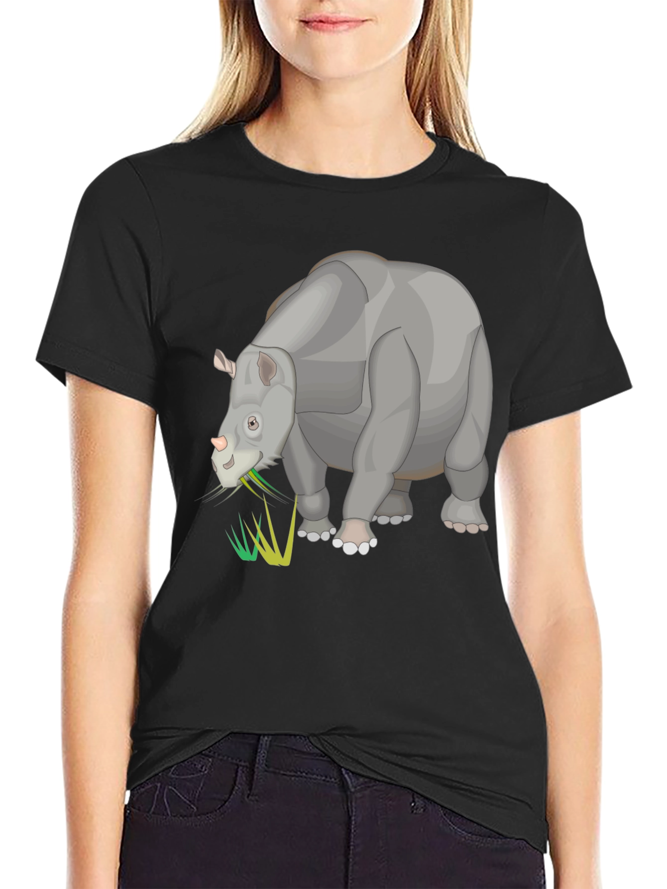 Cartoon Rhino Black T-Shirt - Unique Animal Graphic Tee