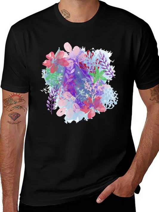 Floral Watercolor Graphic Black T-Shirt