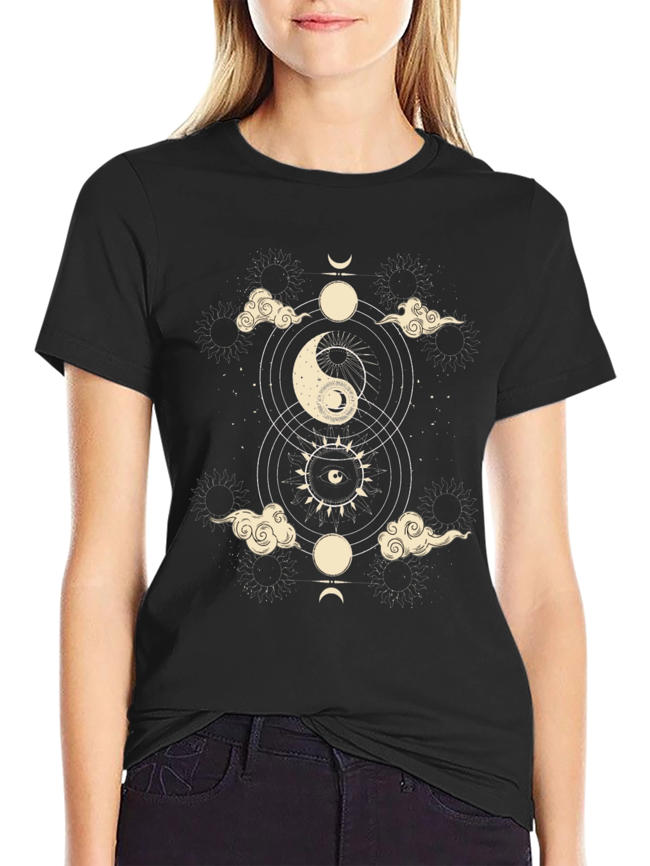 Yin Yang Celestial Graphic Tee - Black