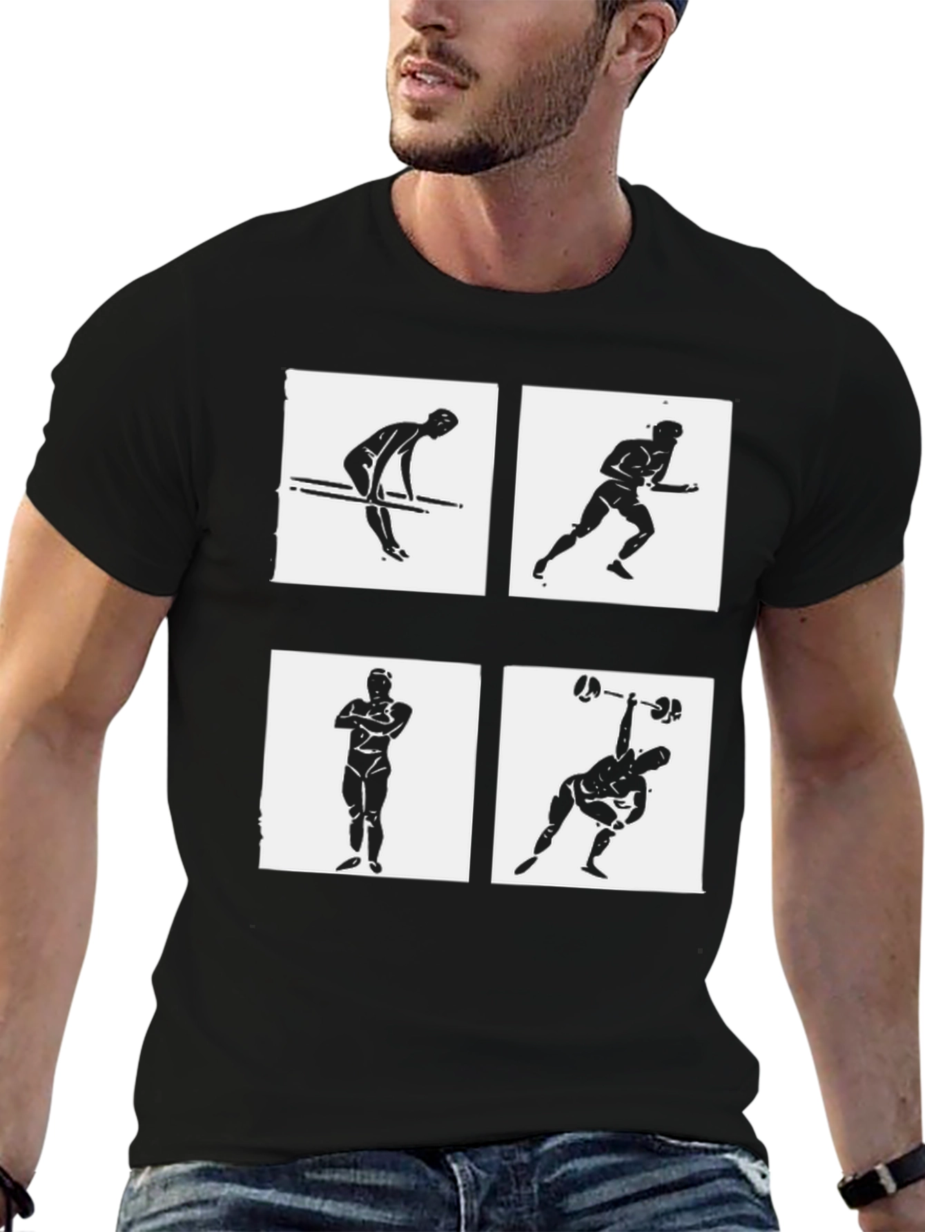 Mens Black Graphic Tee - Exercise Icons