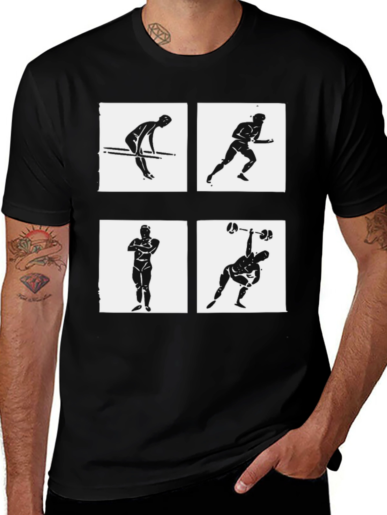 Mens Black Graphic Tee - Exercise Icons