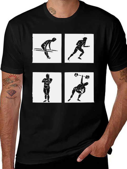 Mens Black Graphic Tee - Exercise Icons