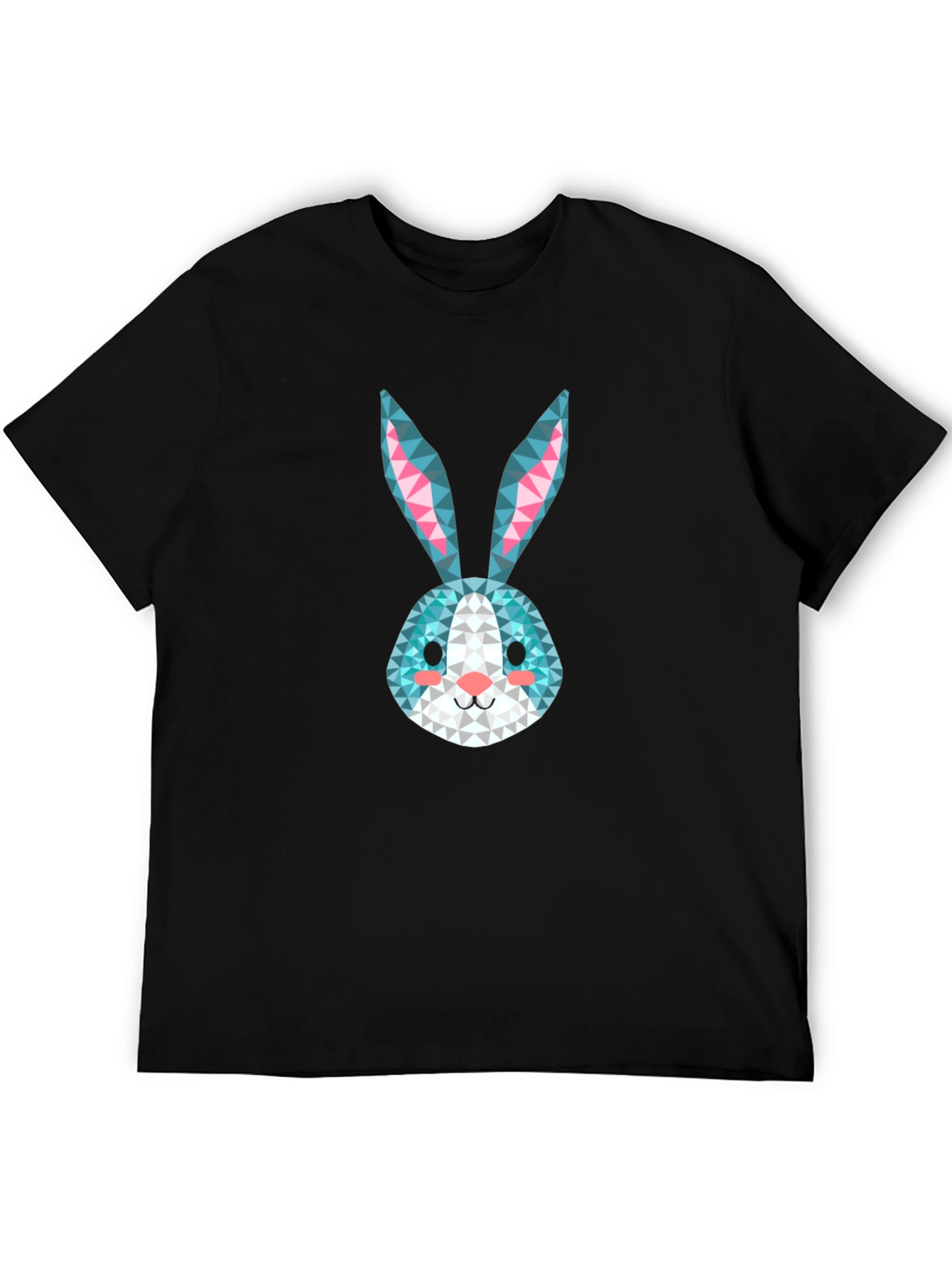 Geometric Rabbit Print Black T-Shirt