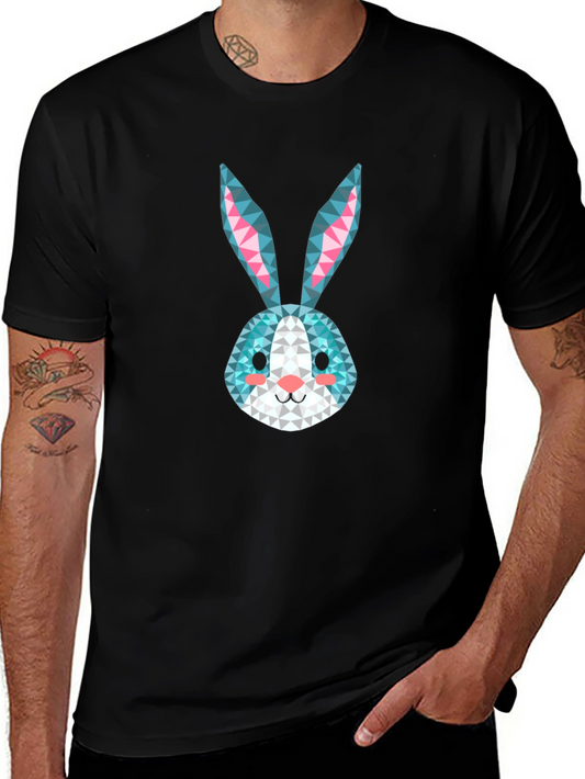 Geometric Rabbit Print Black T-Shirt