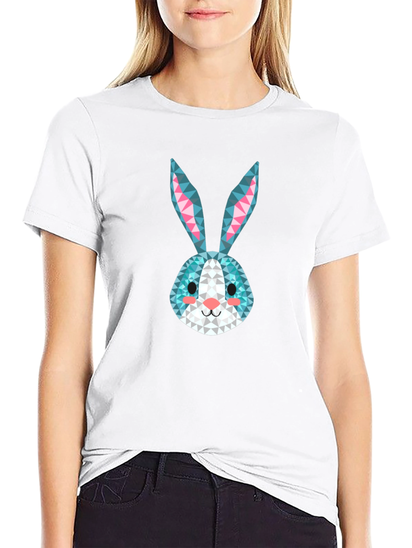 Geometric Rabbit Print Black T-Shirt