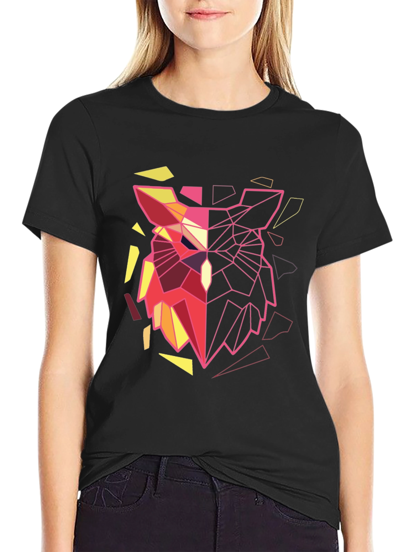 Geometric Owl Graphic Tee - Modern Art Shirt