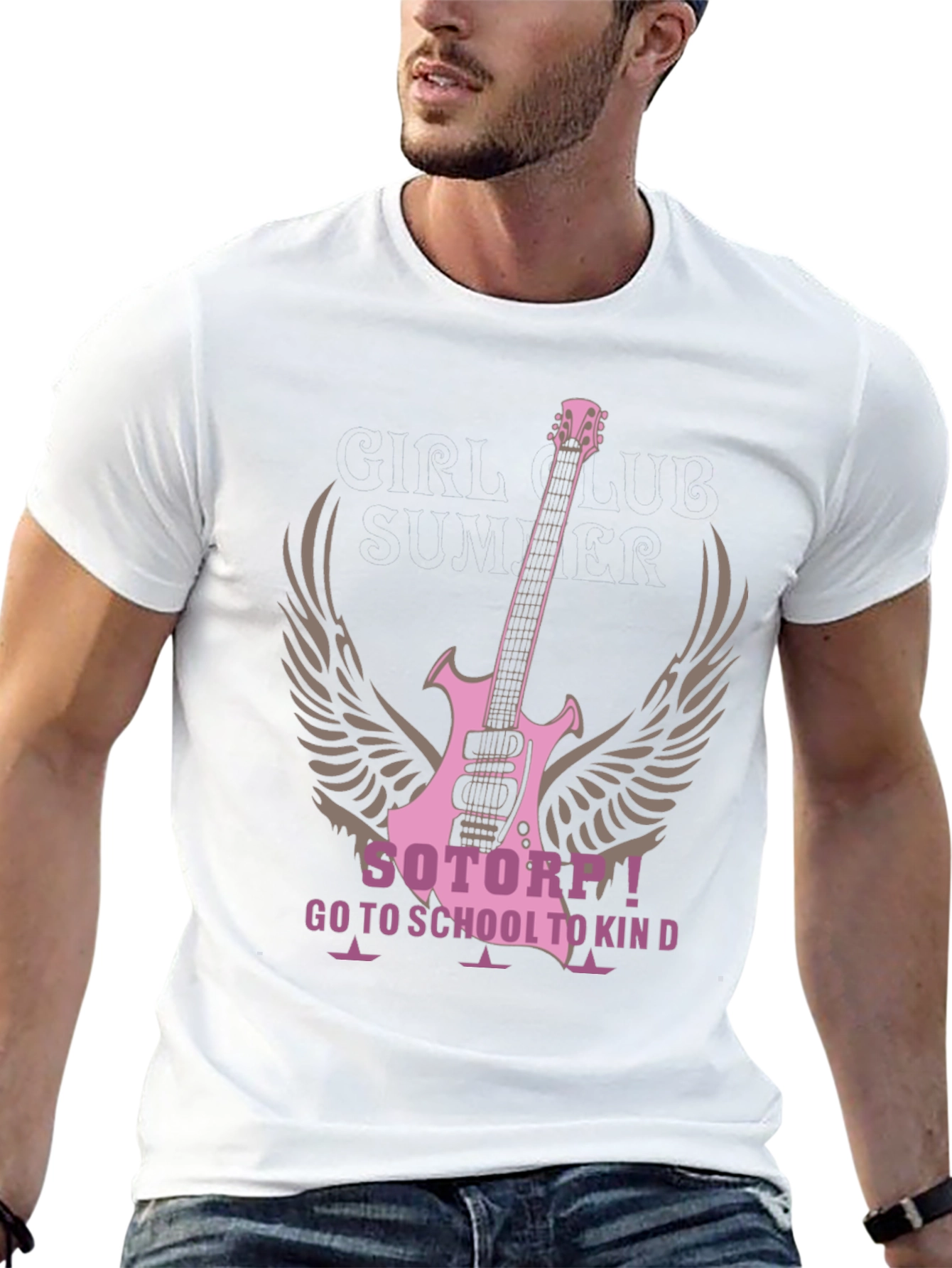 Pink Guitar Wings Black T-Shirt