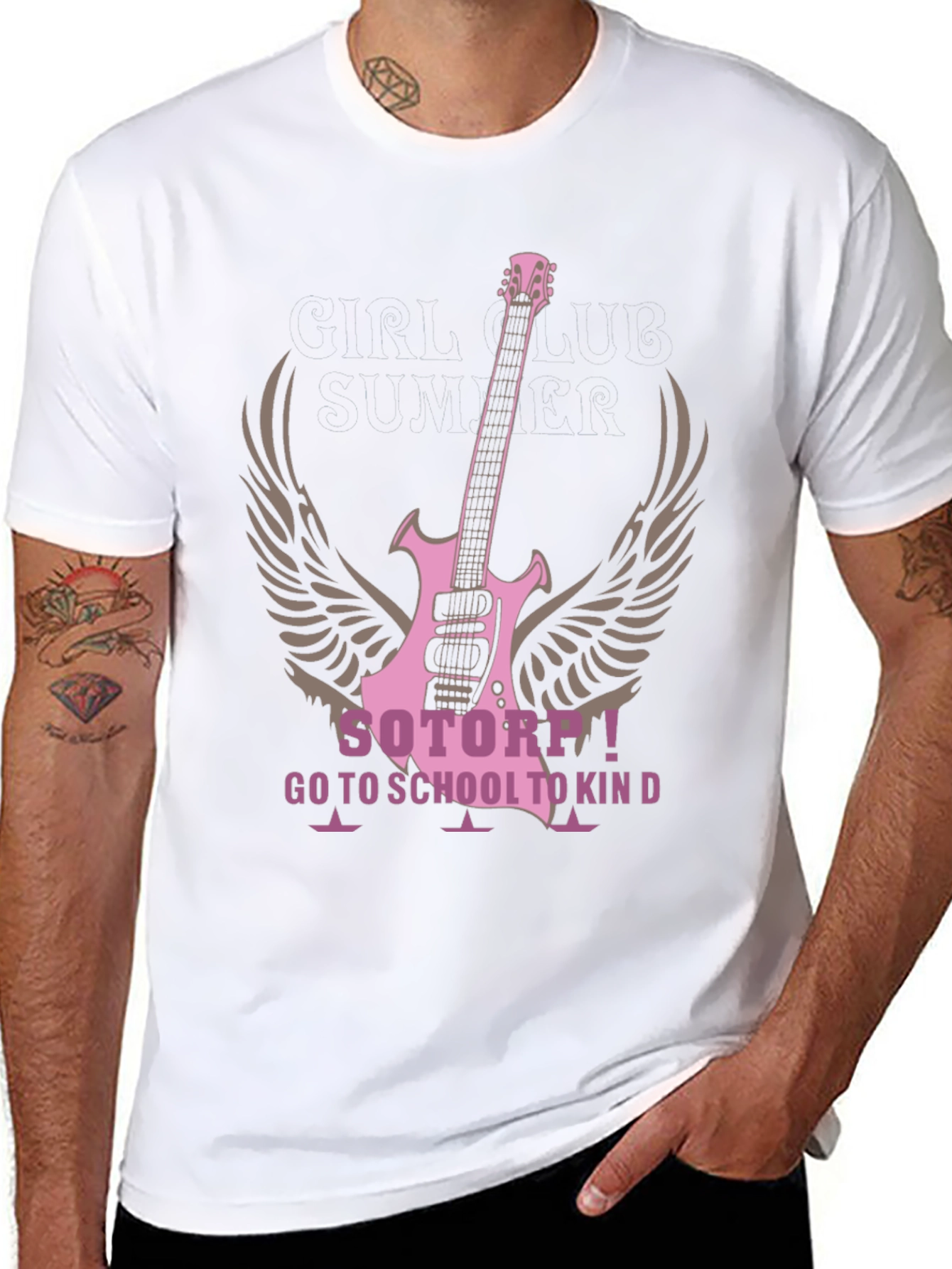Pink Guitar Wings Black T-Shirt