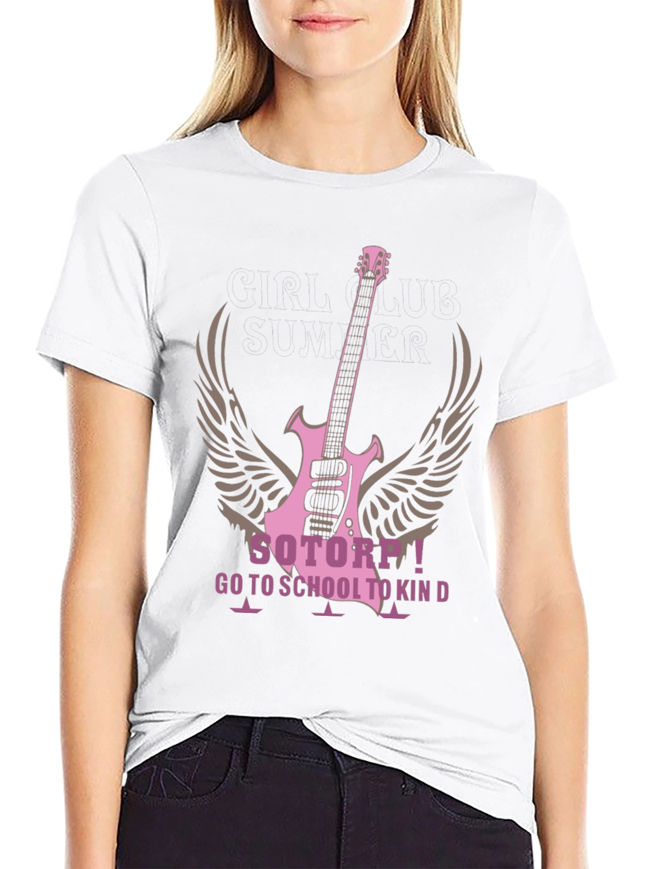 Pink Guitar Wings Black T-Shirt
