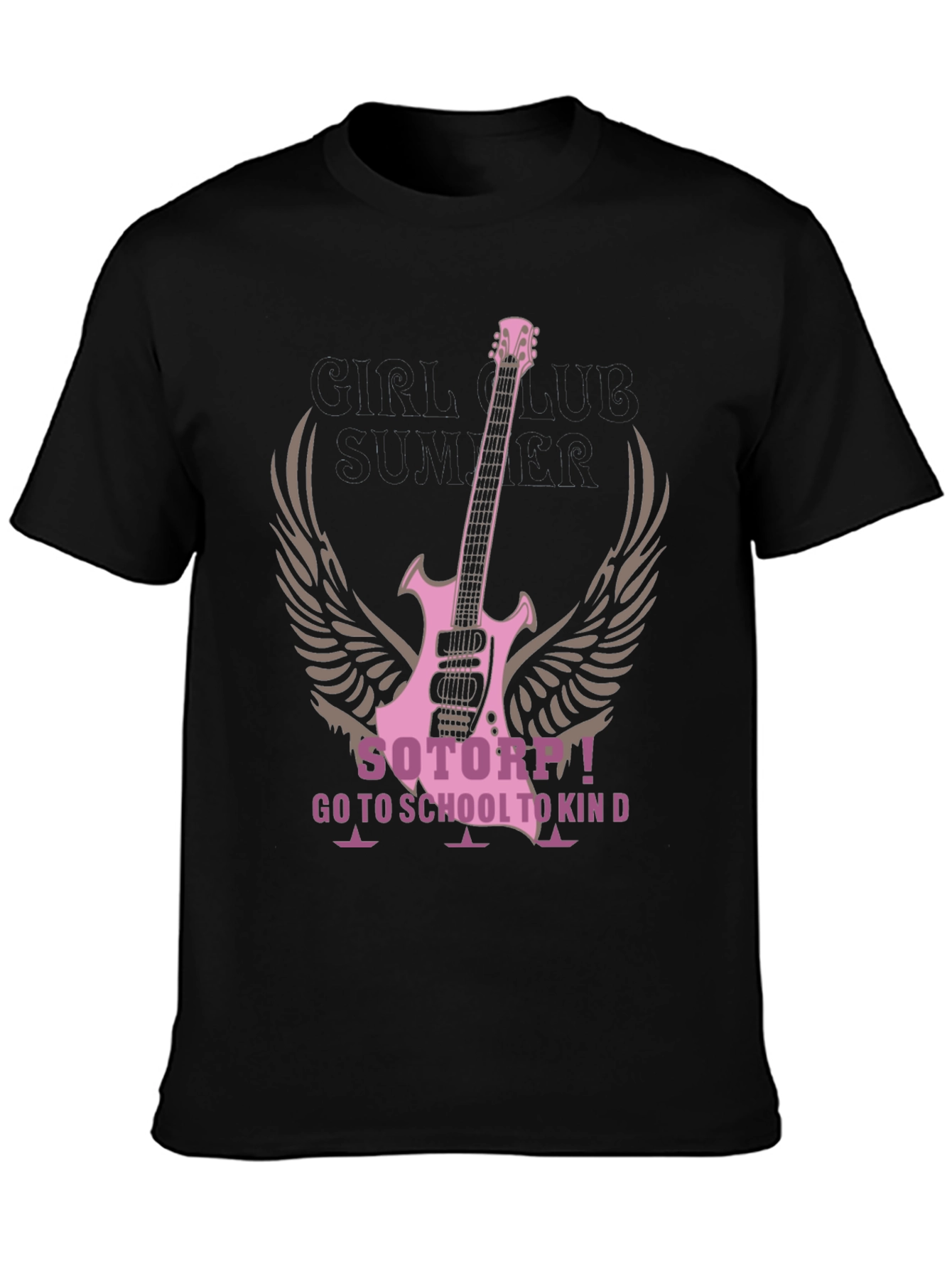 Pink Guitar Wings Black T-Shirt
