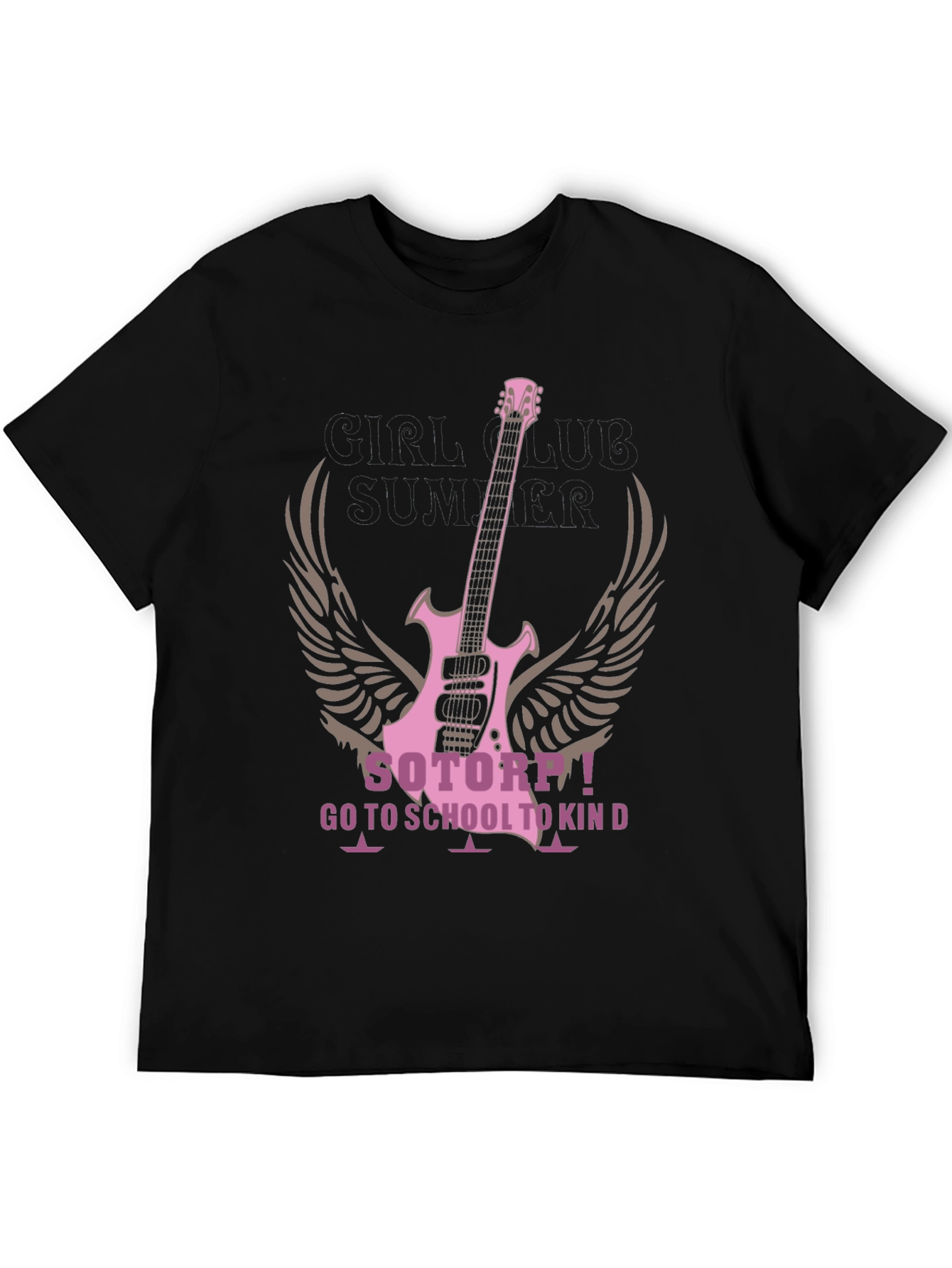 Pink Guitar Wings Black T-Shirt