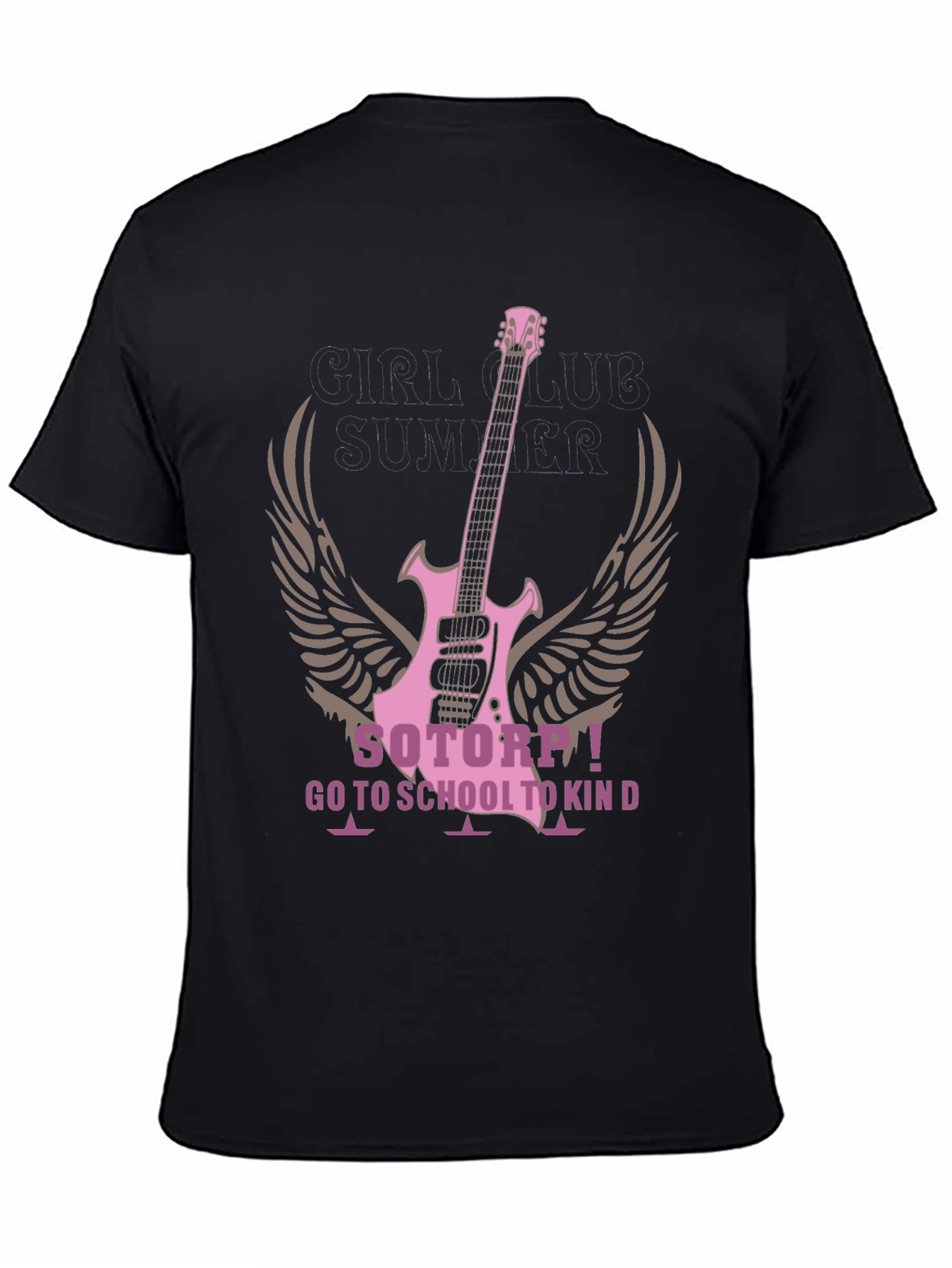 Pink Guitar Wings Black T-Shirt