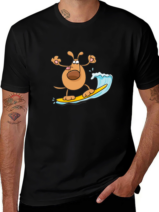 Dog Surfing T-Shirt - Black Cotton Tee