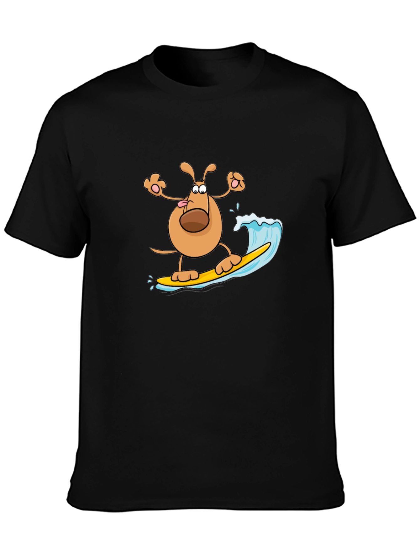 Dog Surfing T-Shirt - Black Cotton Tee