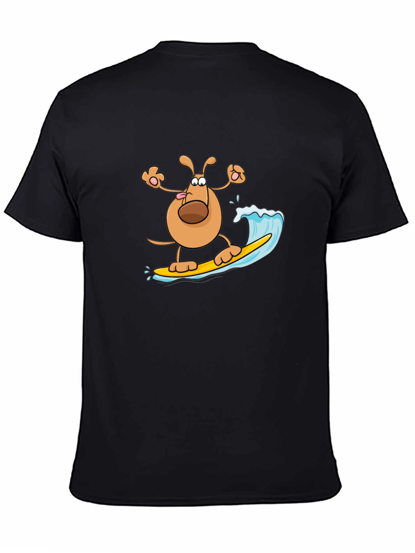 Dog Surfing T-Shirt - Black Cotton Tee