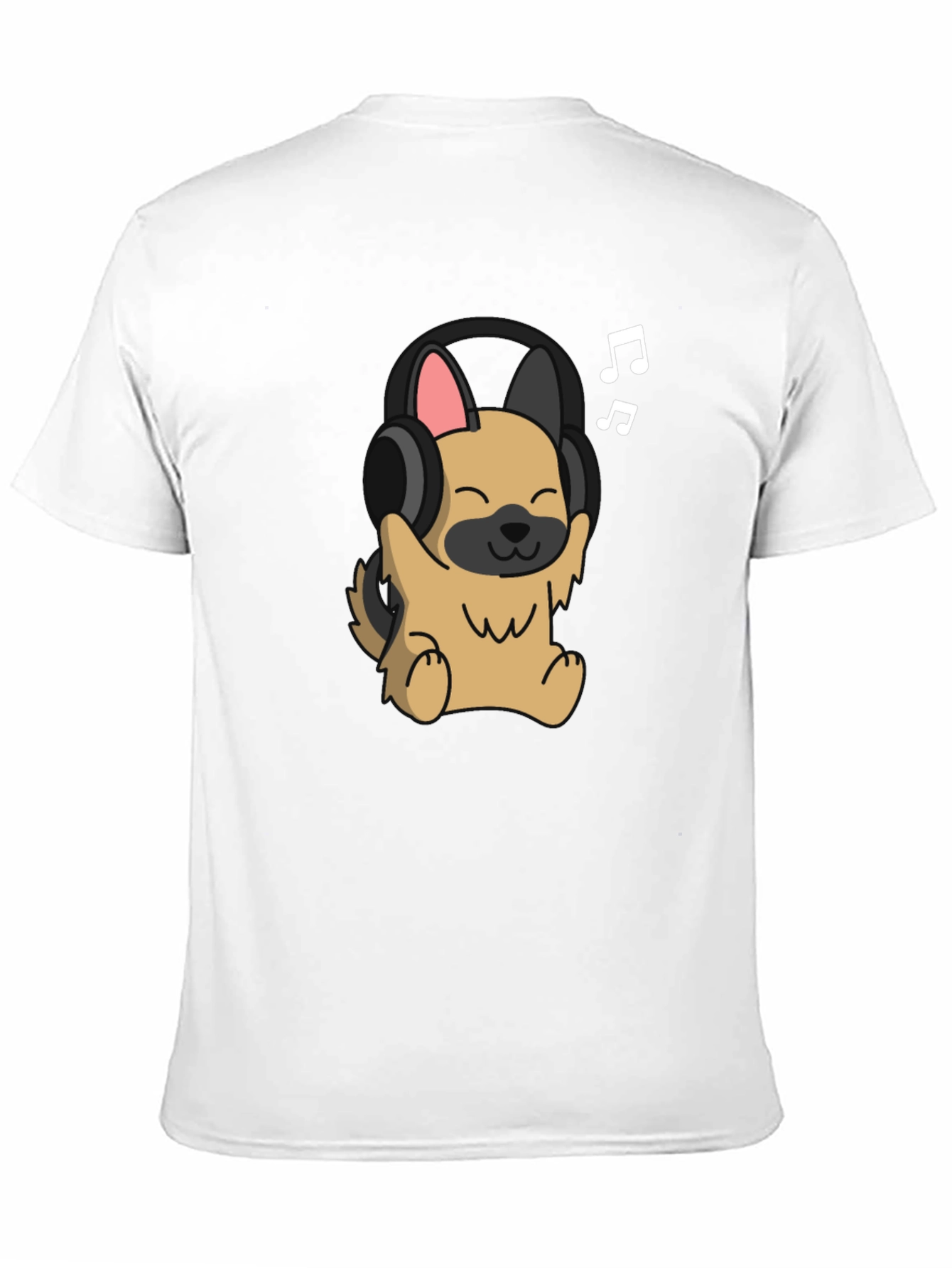 Dog with Headphones Graphic Tee - Black Cotton T-Shirt