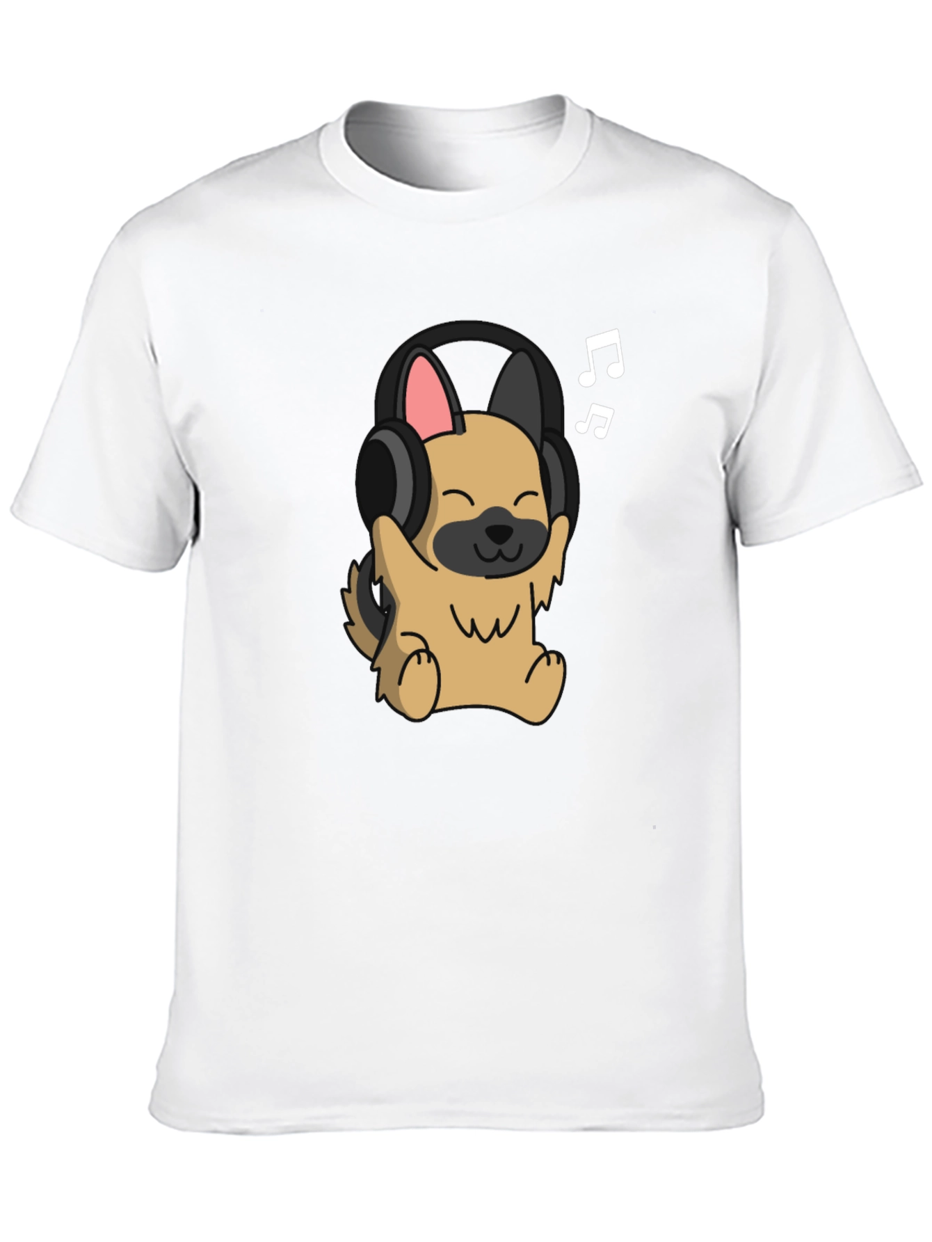 Dog with Headphones Graphic Tee - Black Cotton T-Shirt