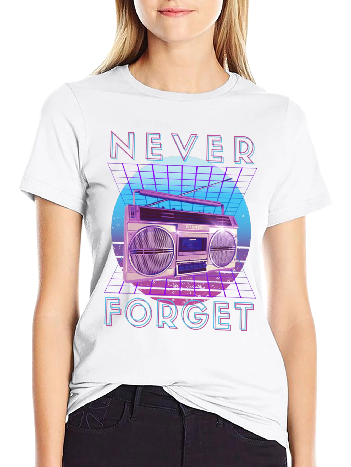Retro 80s Boombox Never Forget Graphic Tee