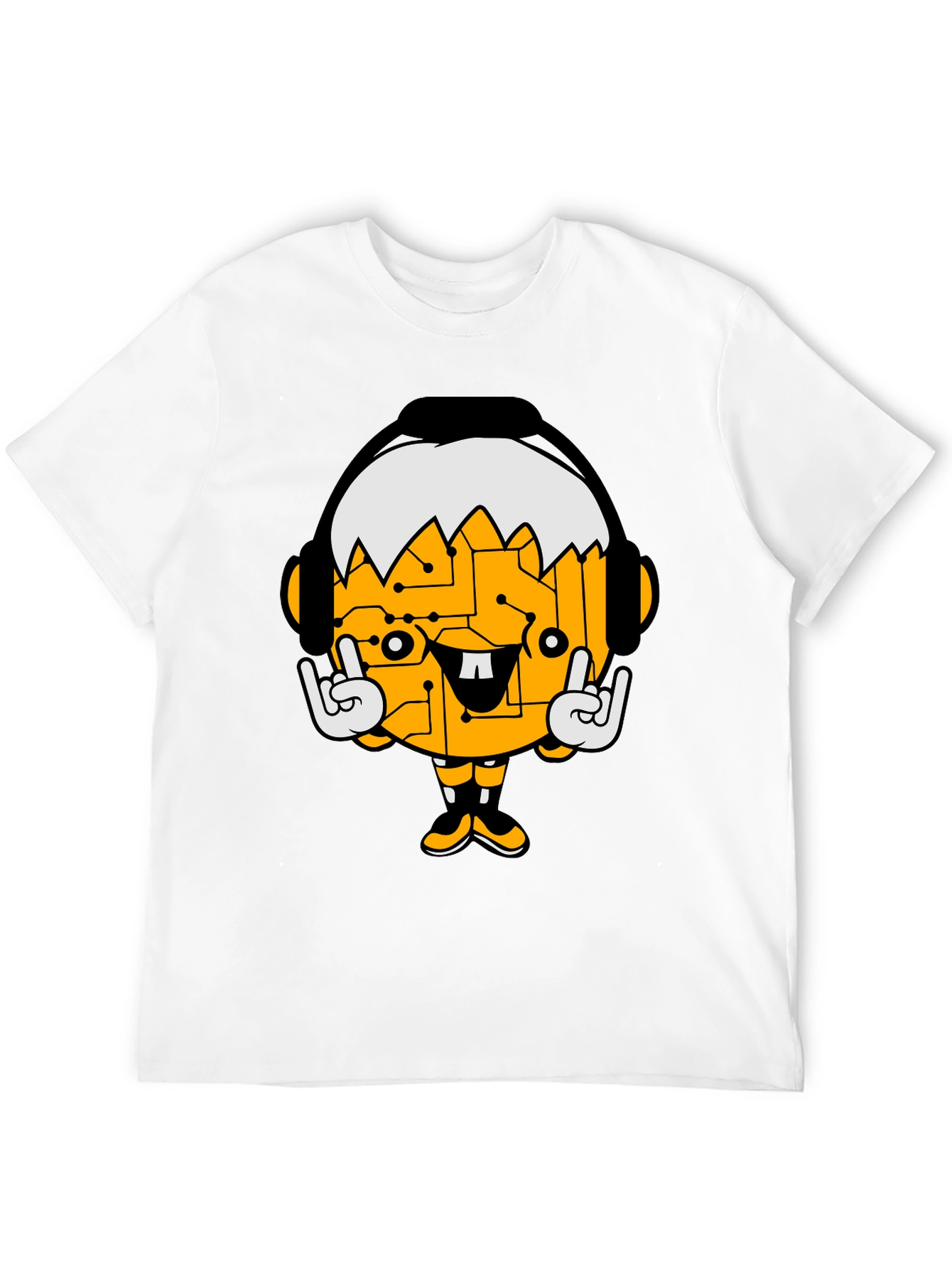 Tech Head Cartoon Graphic Black T-Shirt