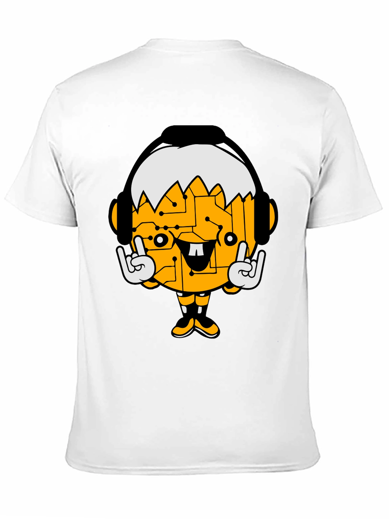 Tech Head Cartoon Graphic Black T-Shirt