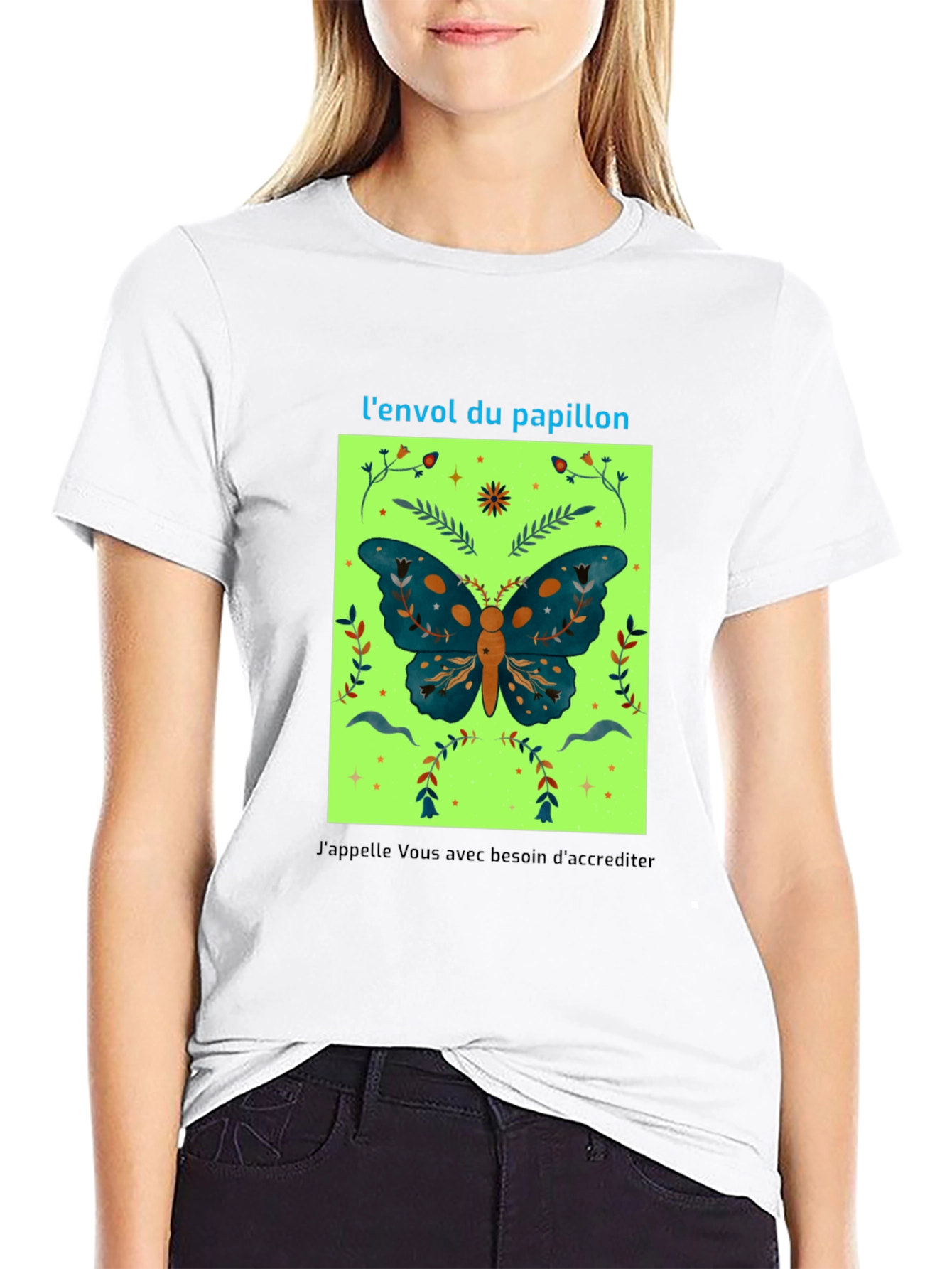 Butterfly Graphic Tee - French Slogan Design