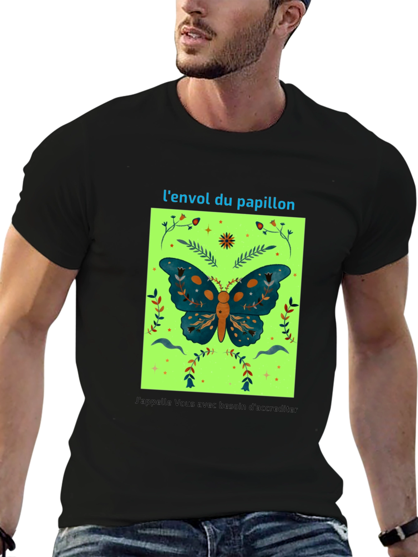 Butterfly Graphic Tee - French Slogan Design