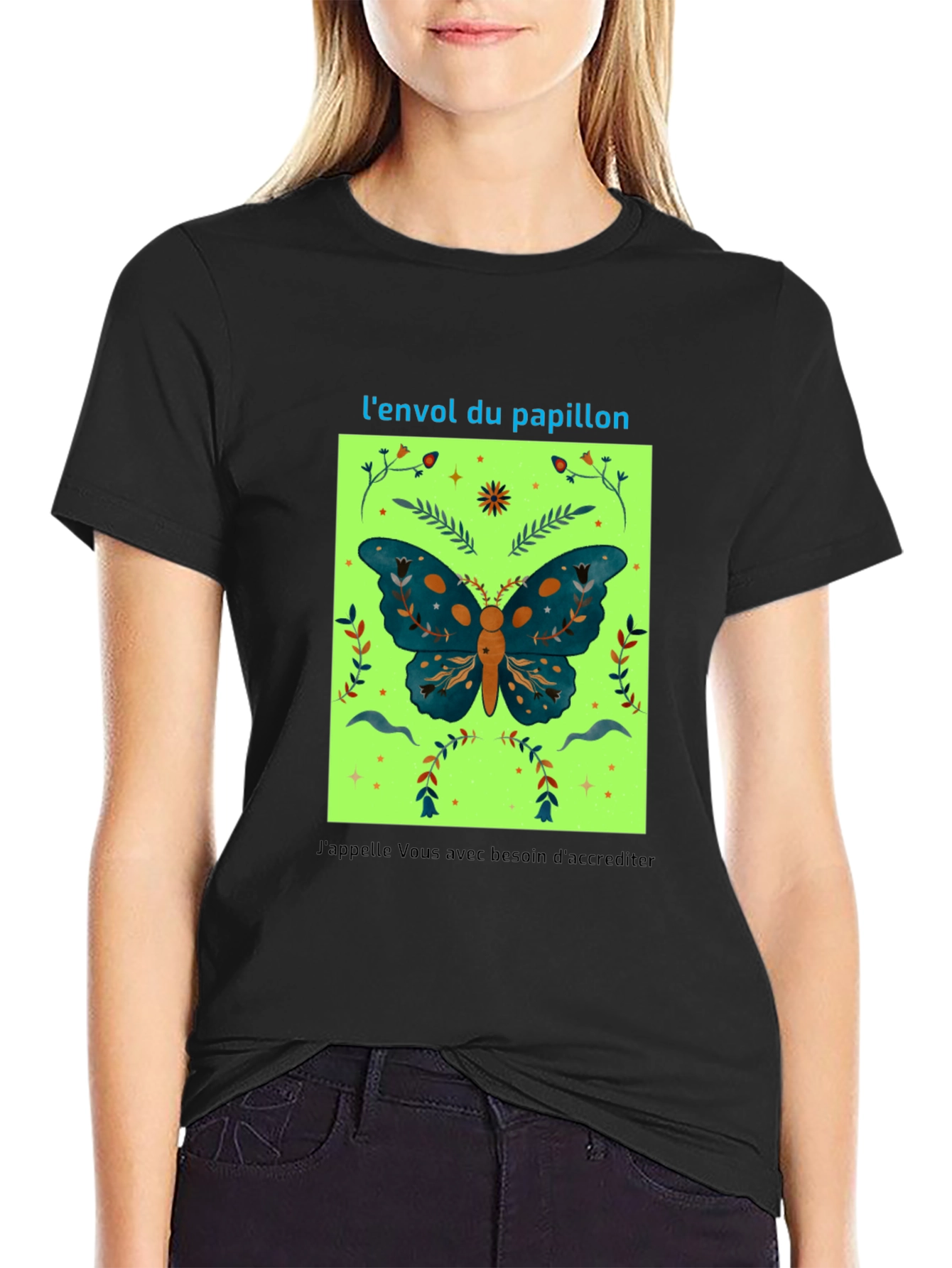 Butterfly Graphic Tee - French Slogan Design