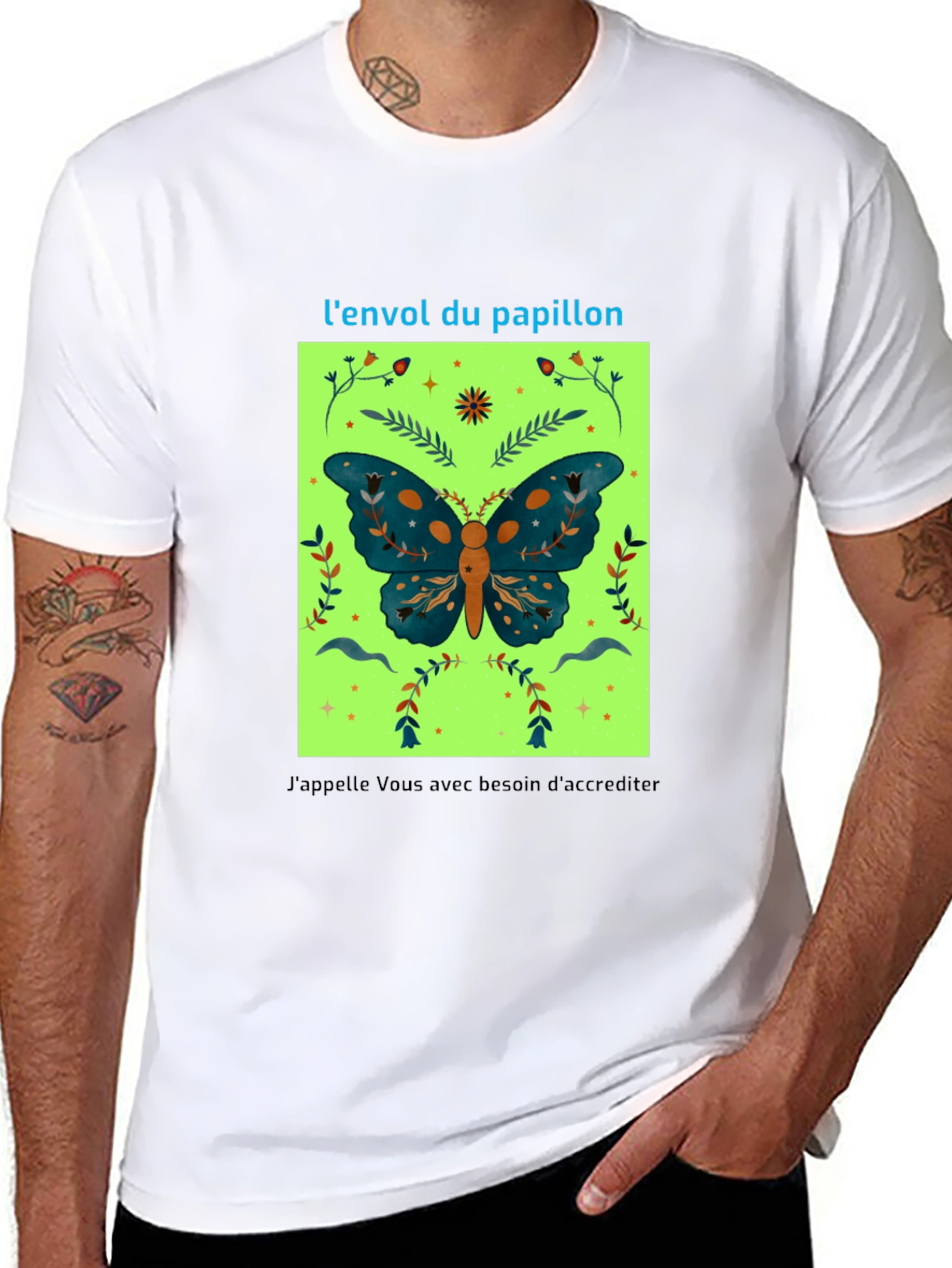 Butterfly Graphic Tee - French Slogan Design