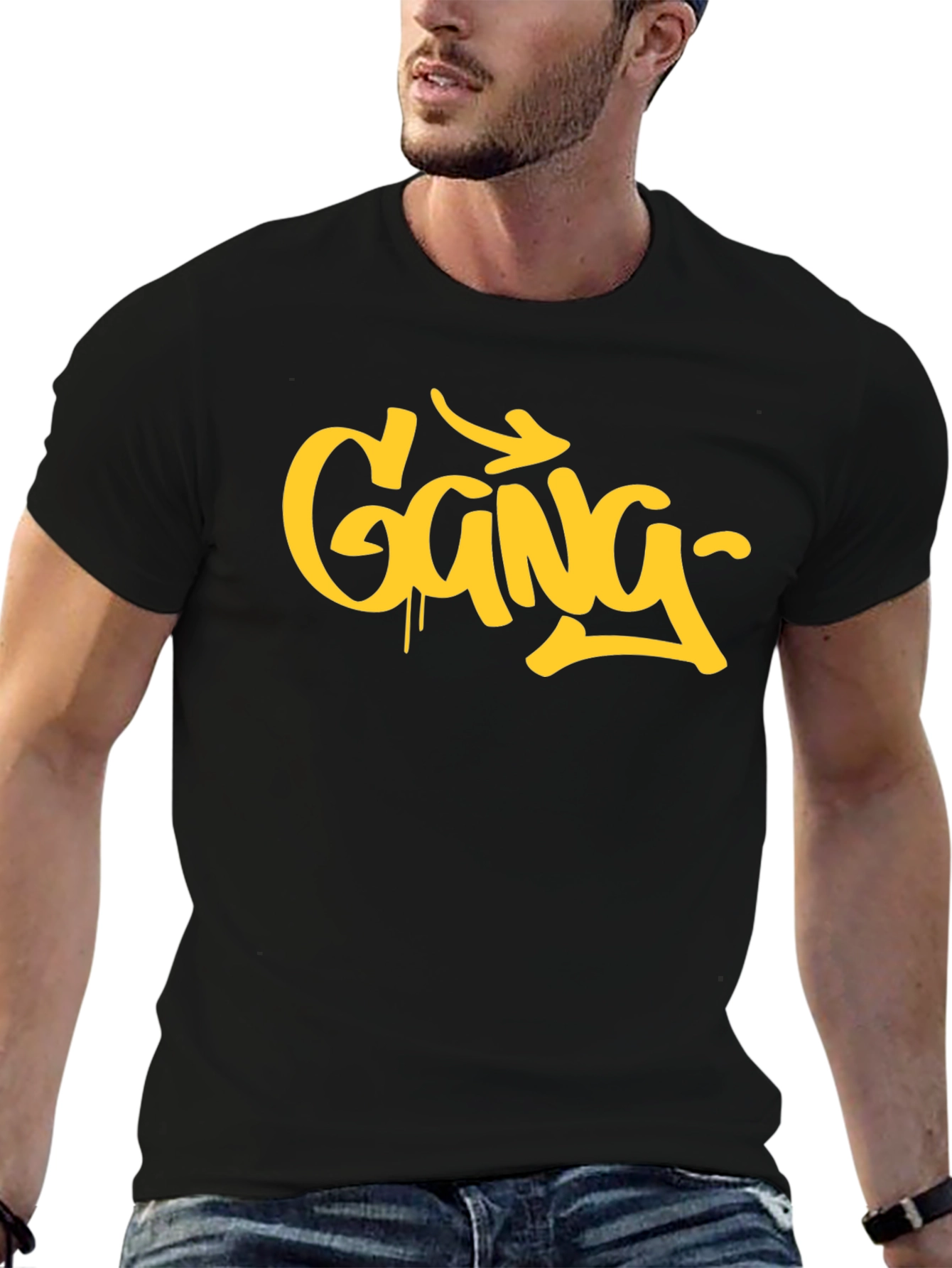 Urban Style Gang Graphic Print Black T-Shirt