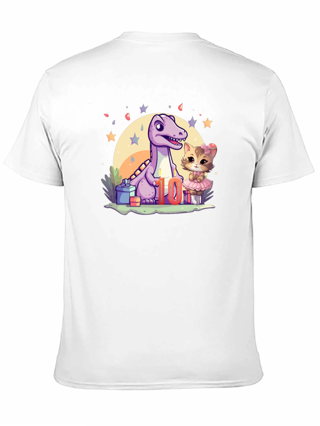 Cute 10th Birthday Dinosaur & Kitty T-Shirt