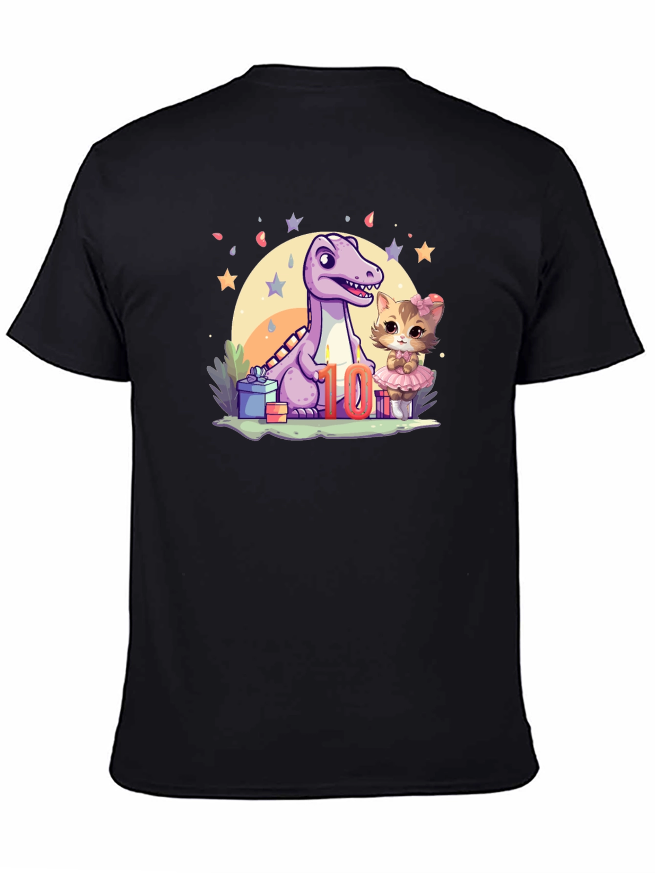 Cute 10th Birthday Dinosaur & Kitty T-Shirt