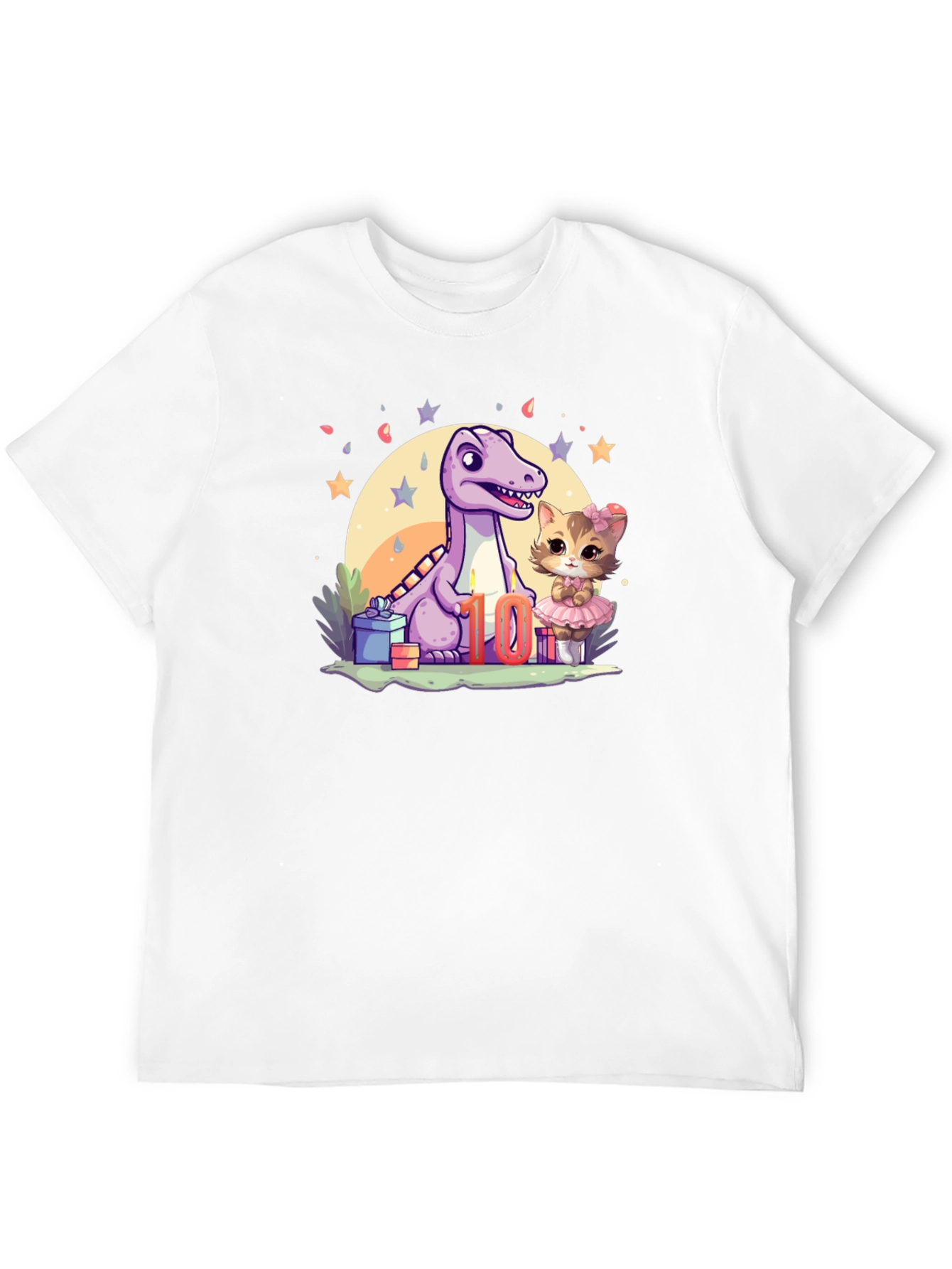 Cute 10th Birthday Dinosaur & Kitty T-Shirt