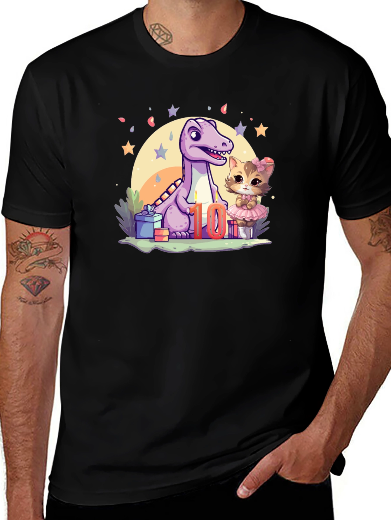 Cute 10th Birthday Dinosaur & Kitty T-Shirt