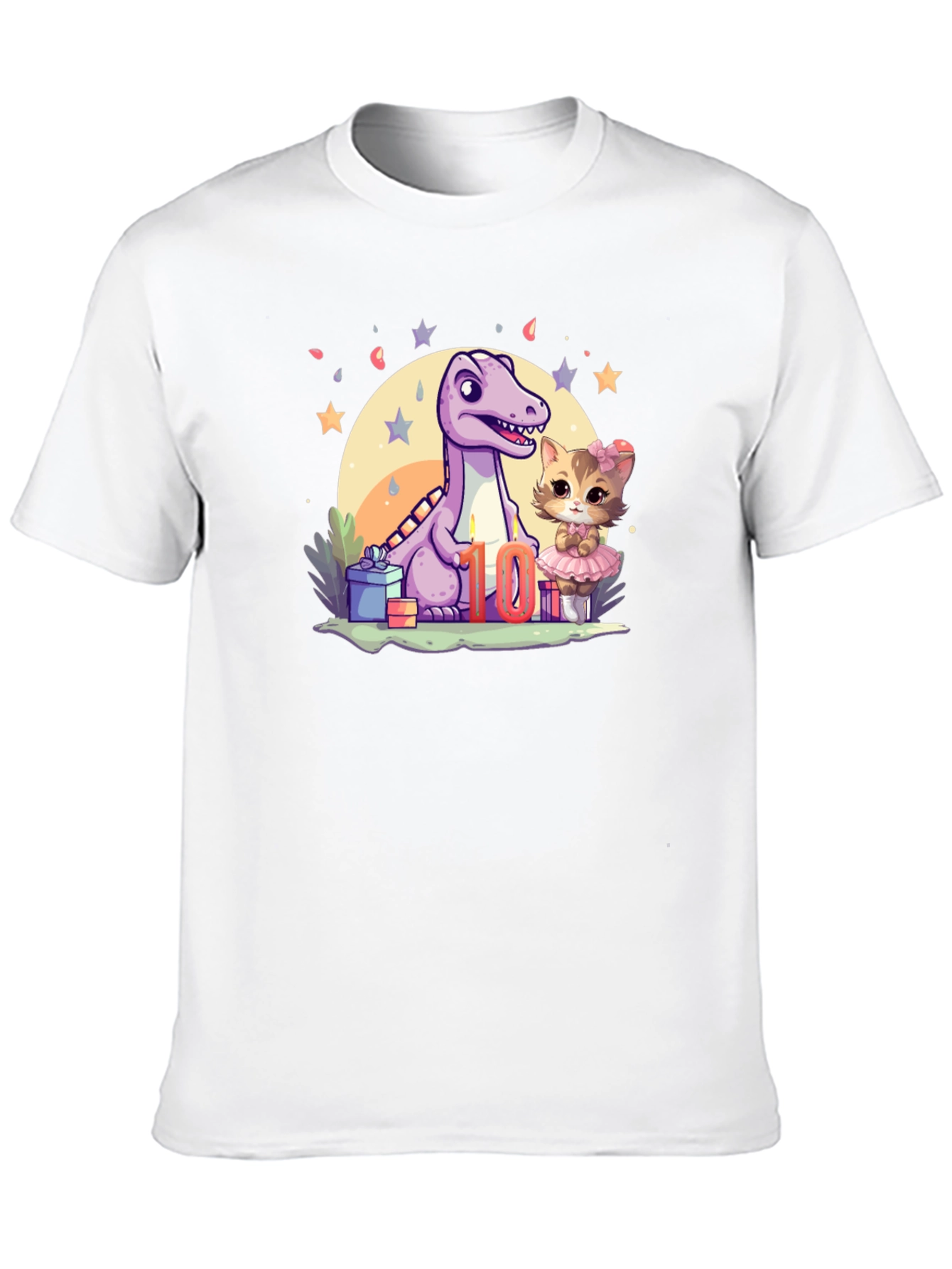 Cute 10th Birthday Dinosaur & Kitty T-Shirt