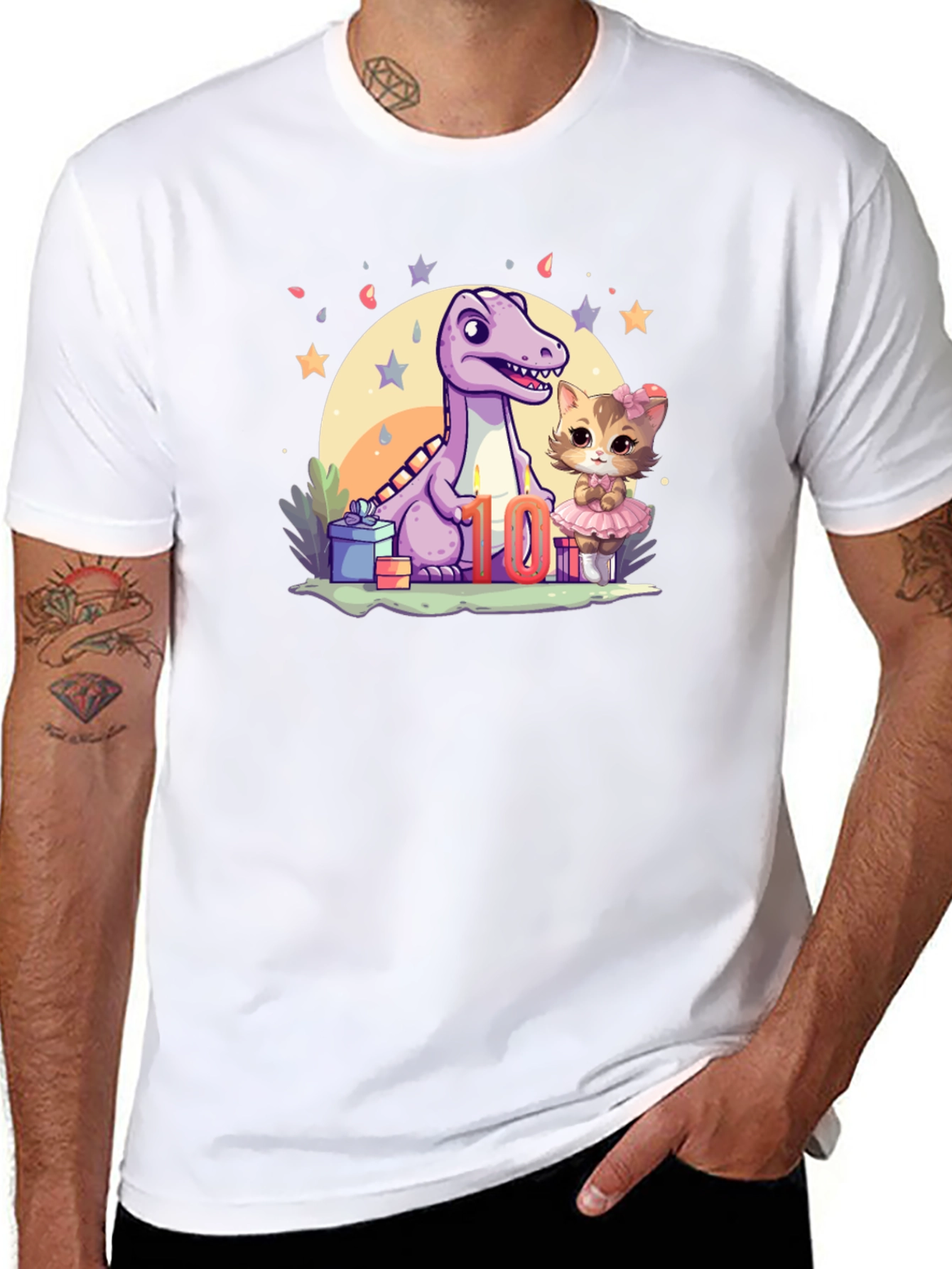 Cute 10th Birthday Dinosaur & Kitty T-Shirt
