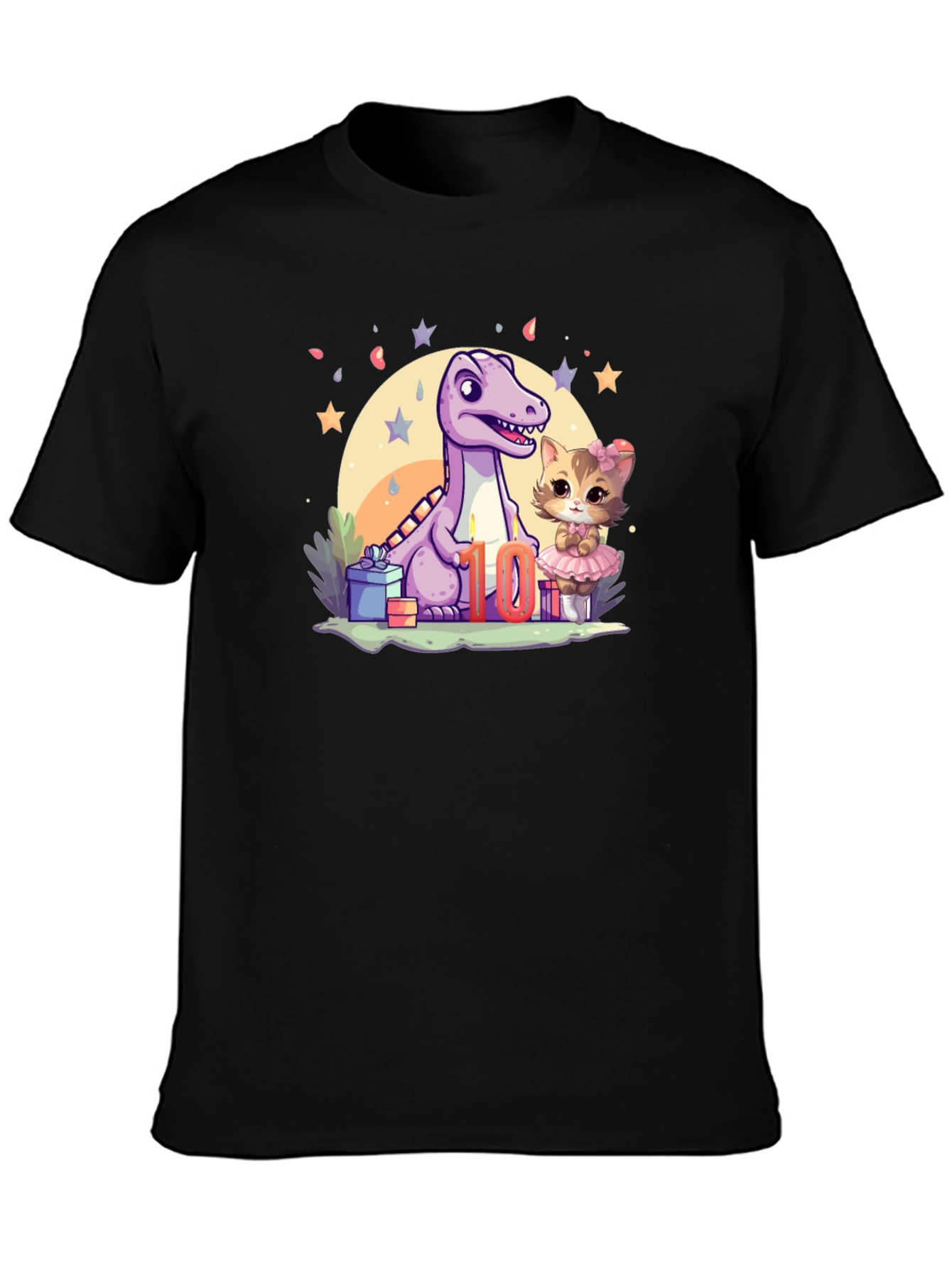 Cute 10th Birthday Dinosaur & Kitty T-Shirt