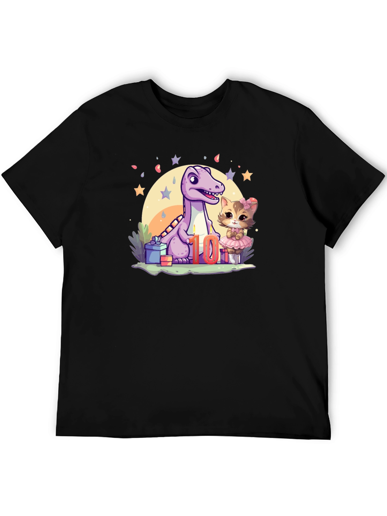 Cute 10th Birthday Dinosaur & Kitty T-Shirt