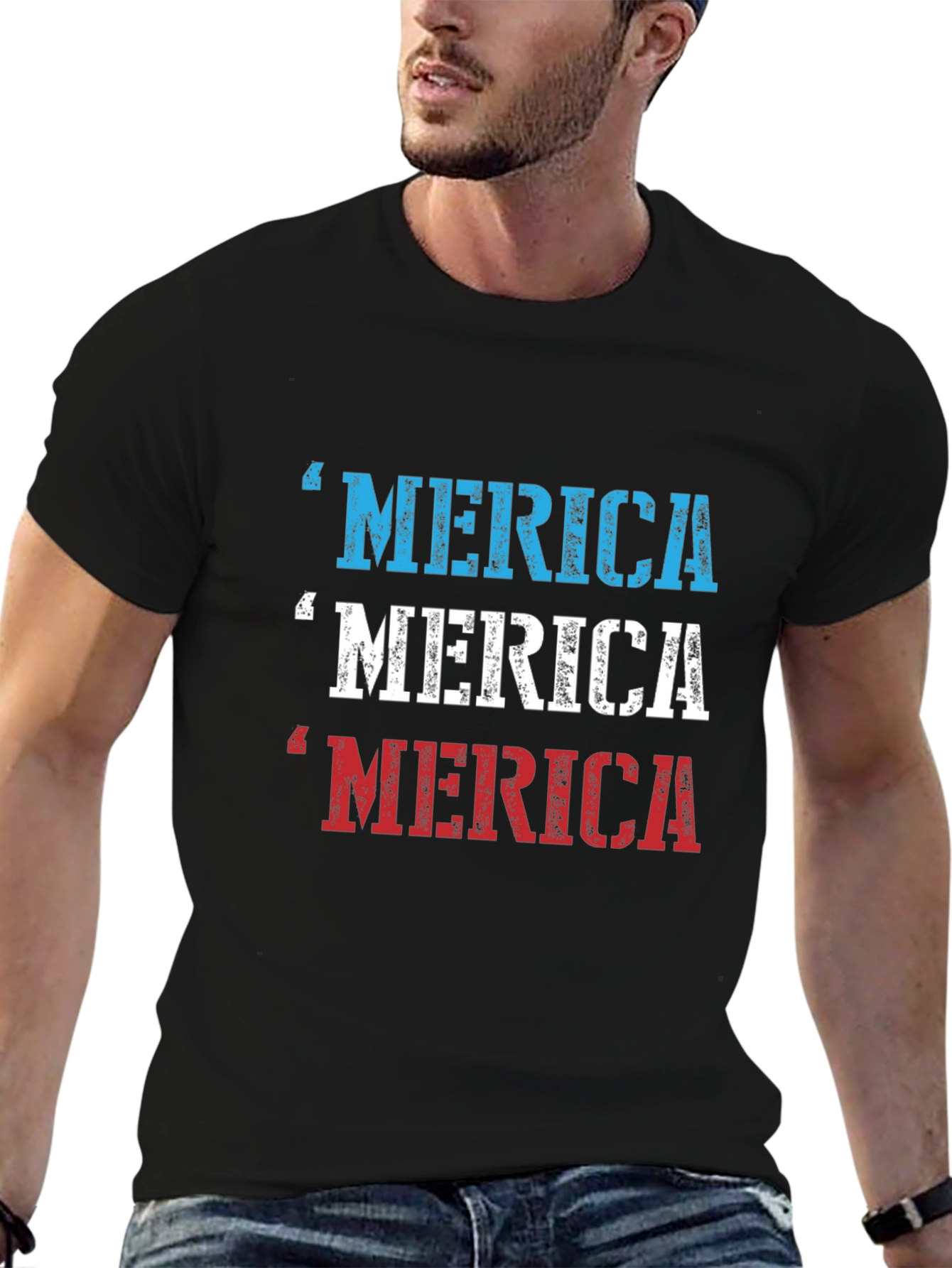 Merica Patriotic Graphic Print T-Shirt