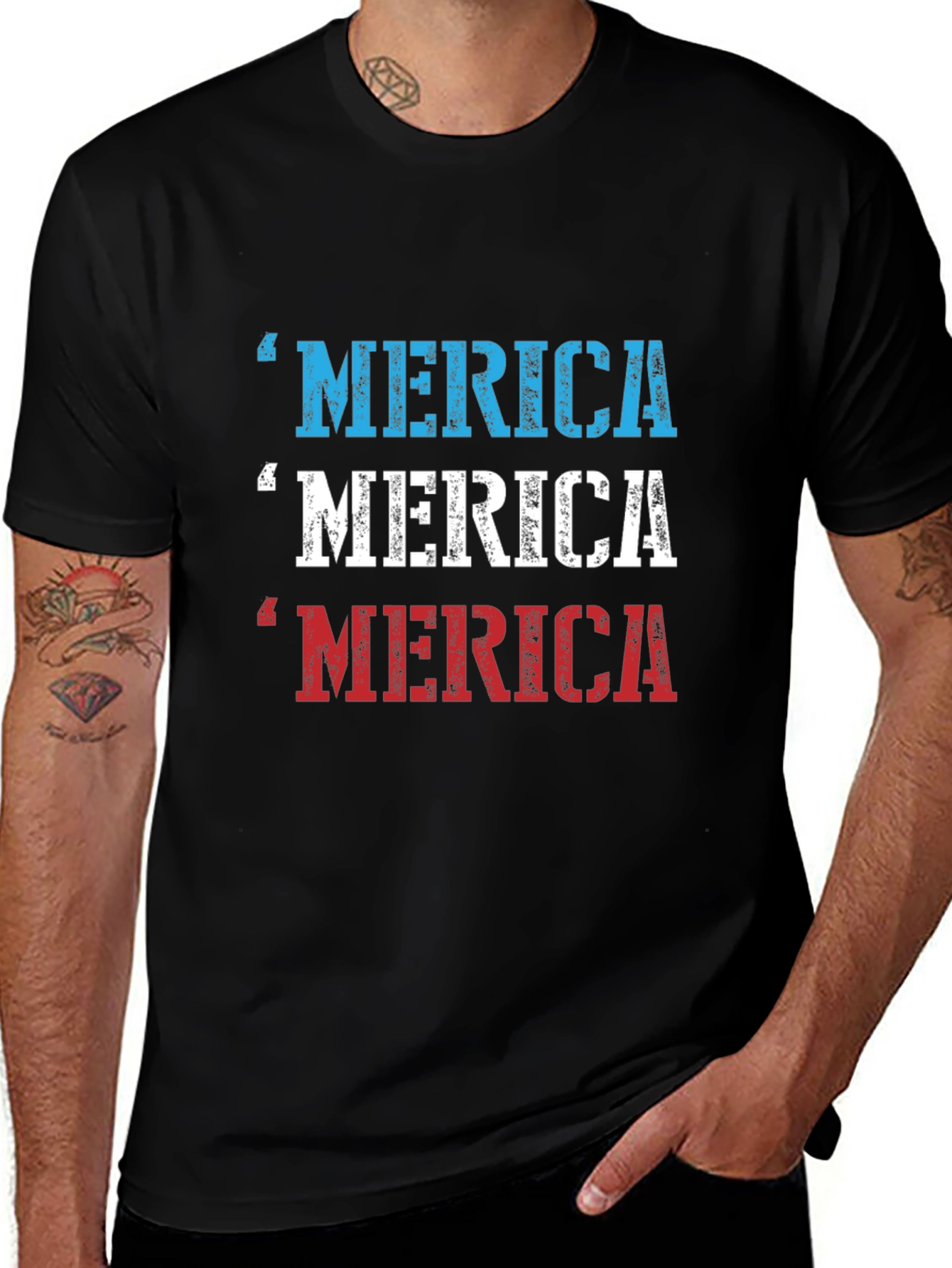 Merica Patriotic Graphic Print T-Shirt