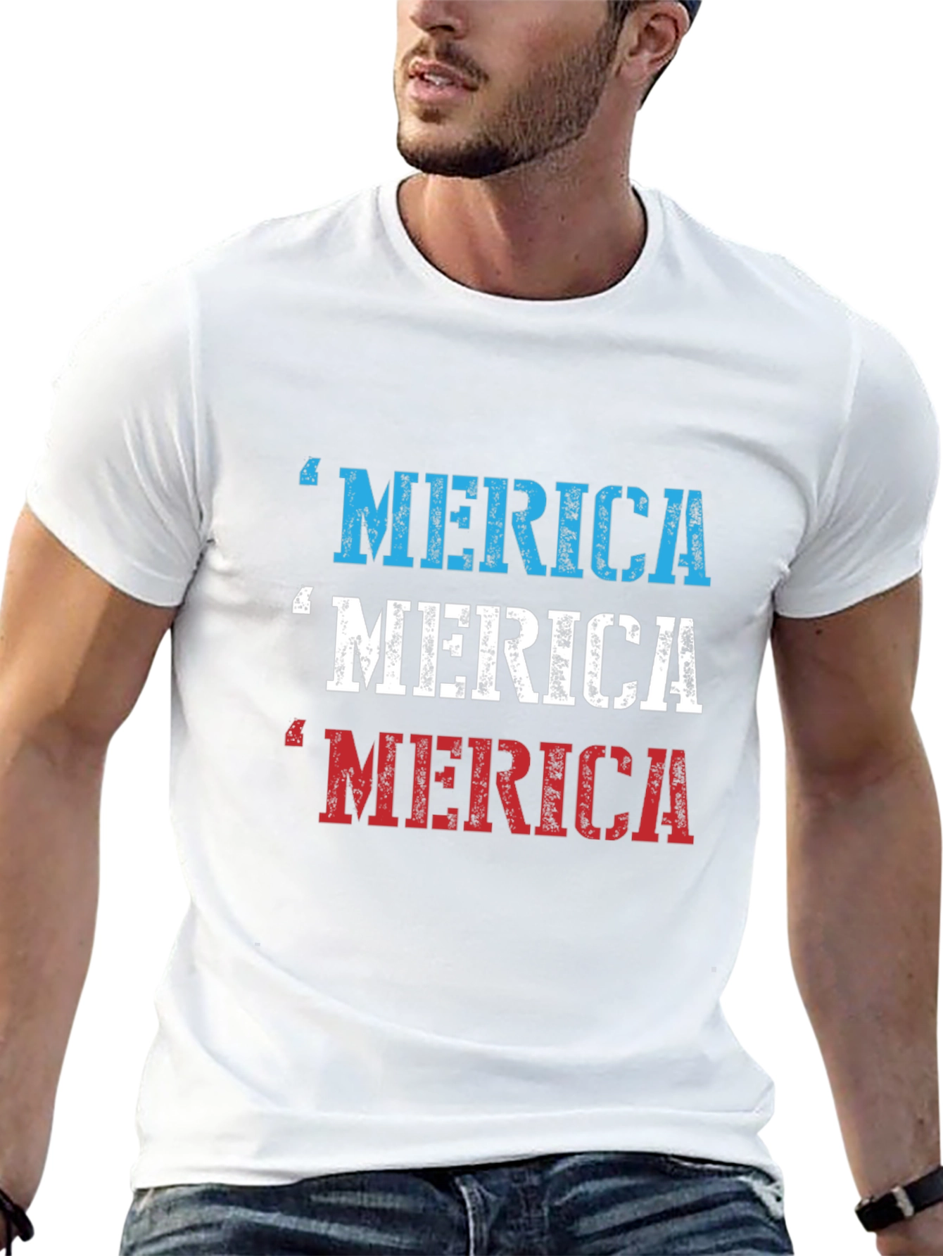 Merica Patriotic Graphic Print T-Shirt