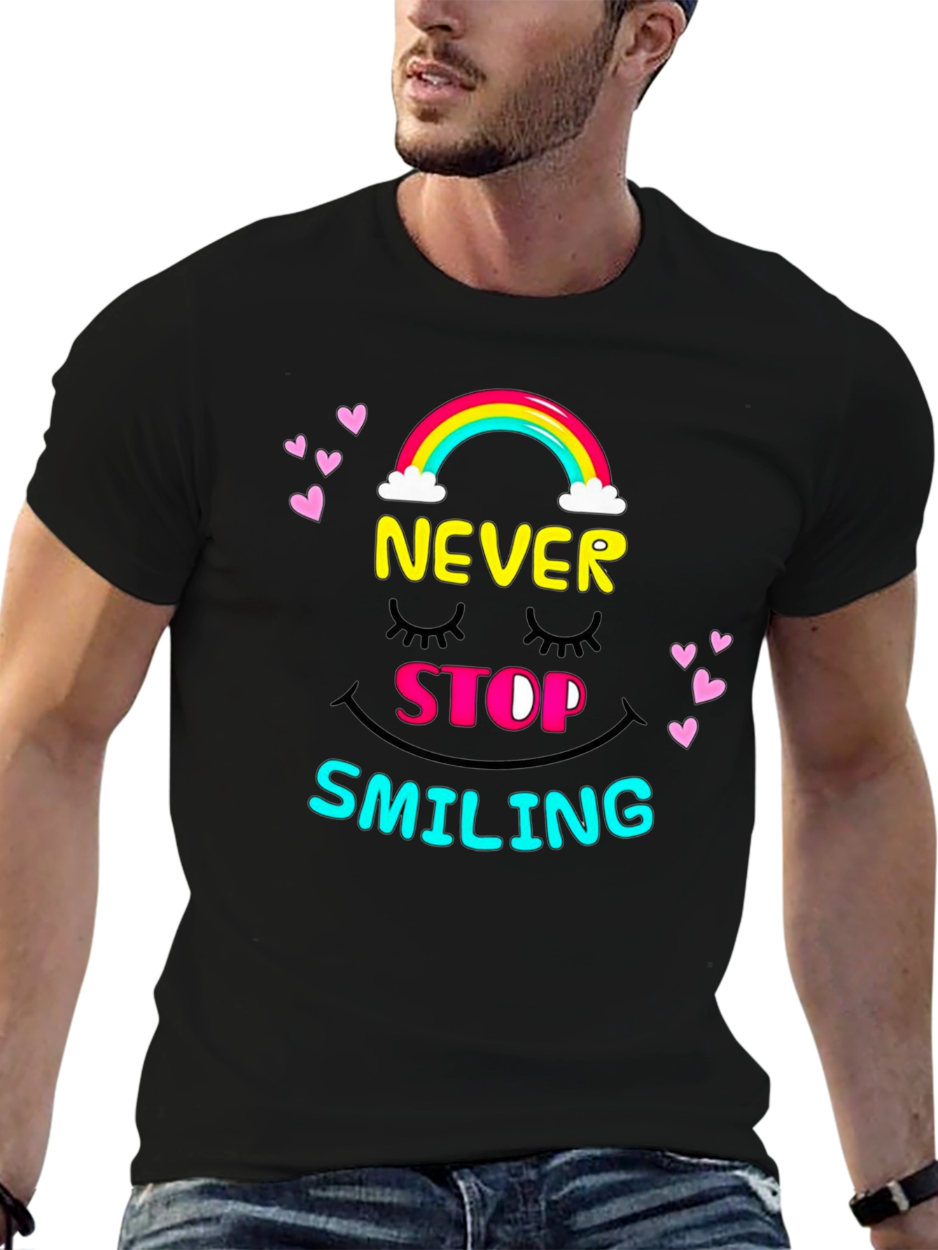 Never Stop Smiling Graphic Tee - Black